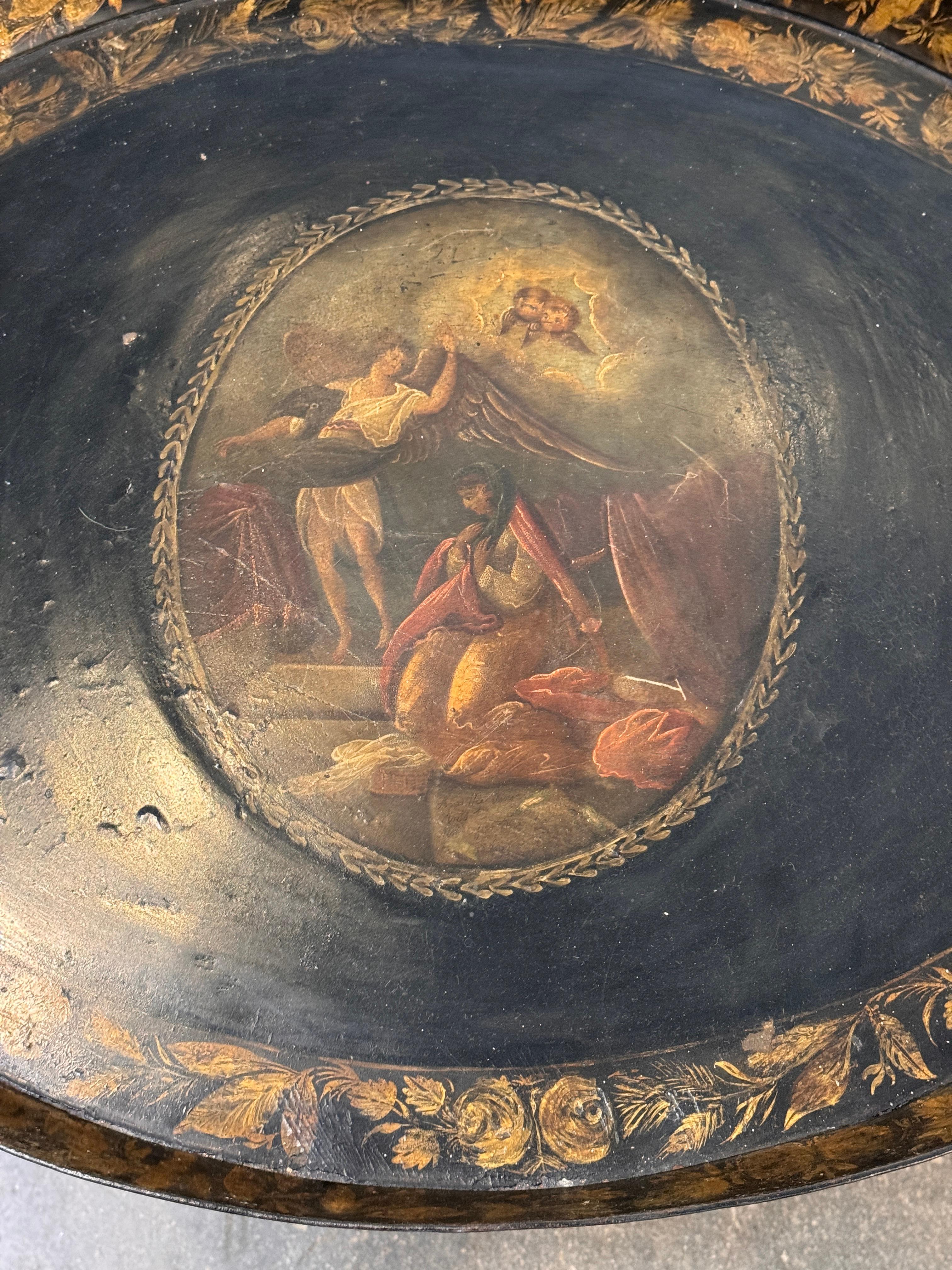 Painted Tole Tray on Stand For Sale 3