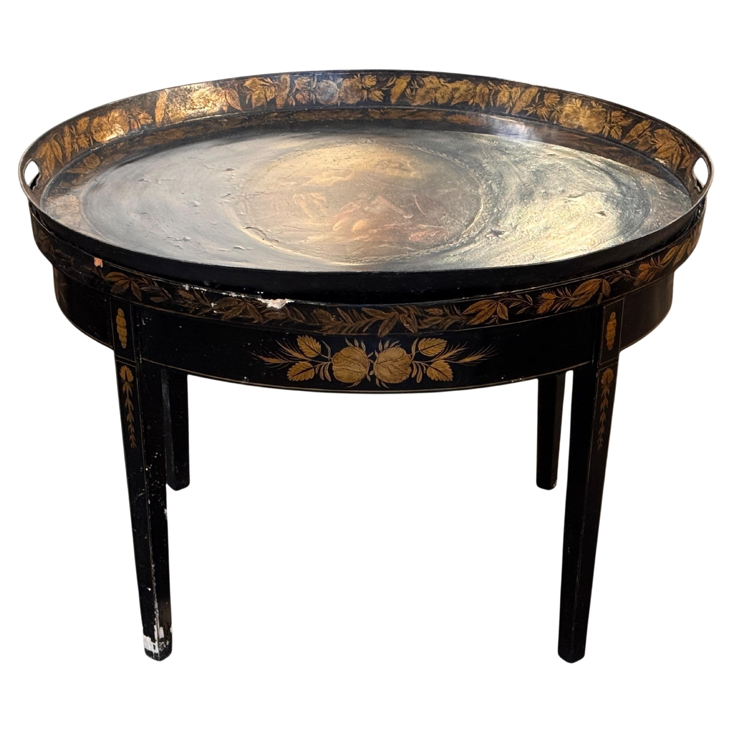 Painted Tole Tray on Stand