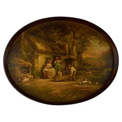 Used Painted tray showing rural scene Marked Wontner and C Benson London