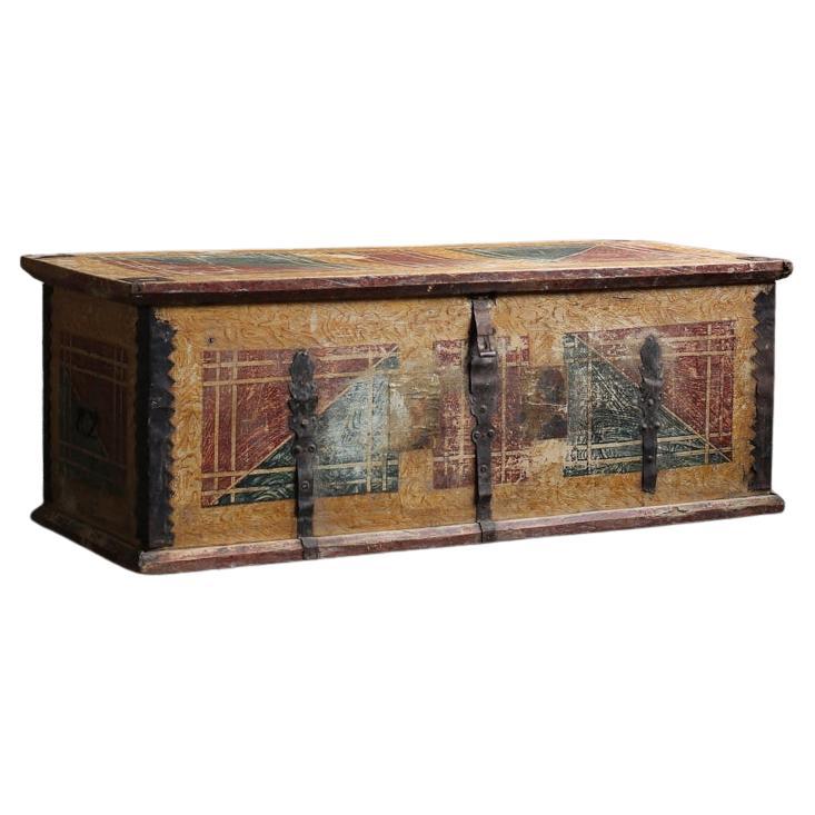 Baule dipinto proveniente dalla Svezia, fine del XIX secolo in vendita