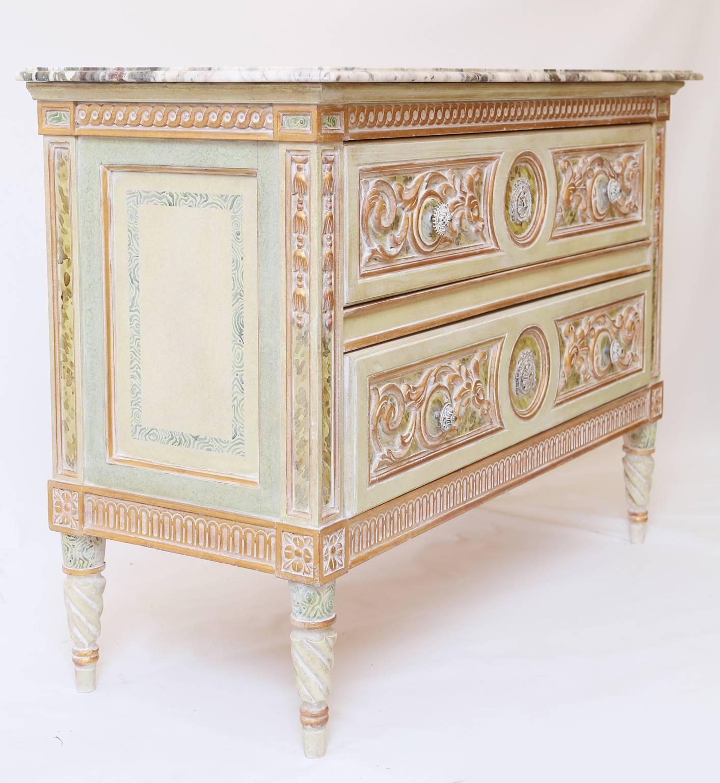 Painted Venetian Style Commode with Marble Top 4