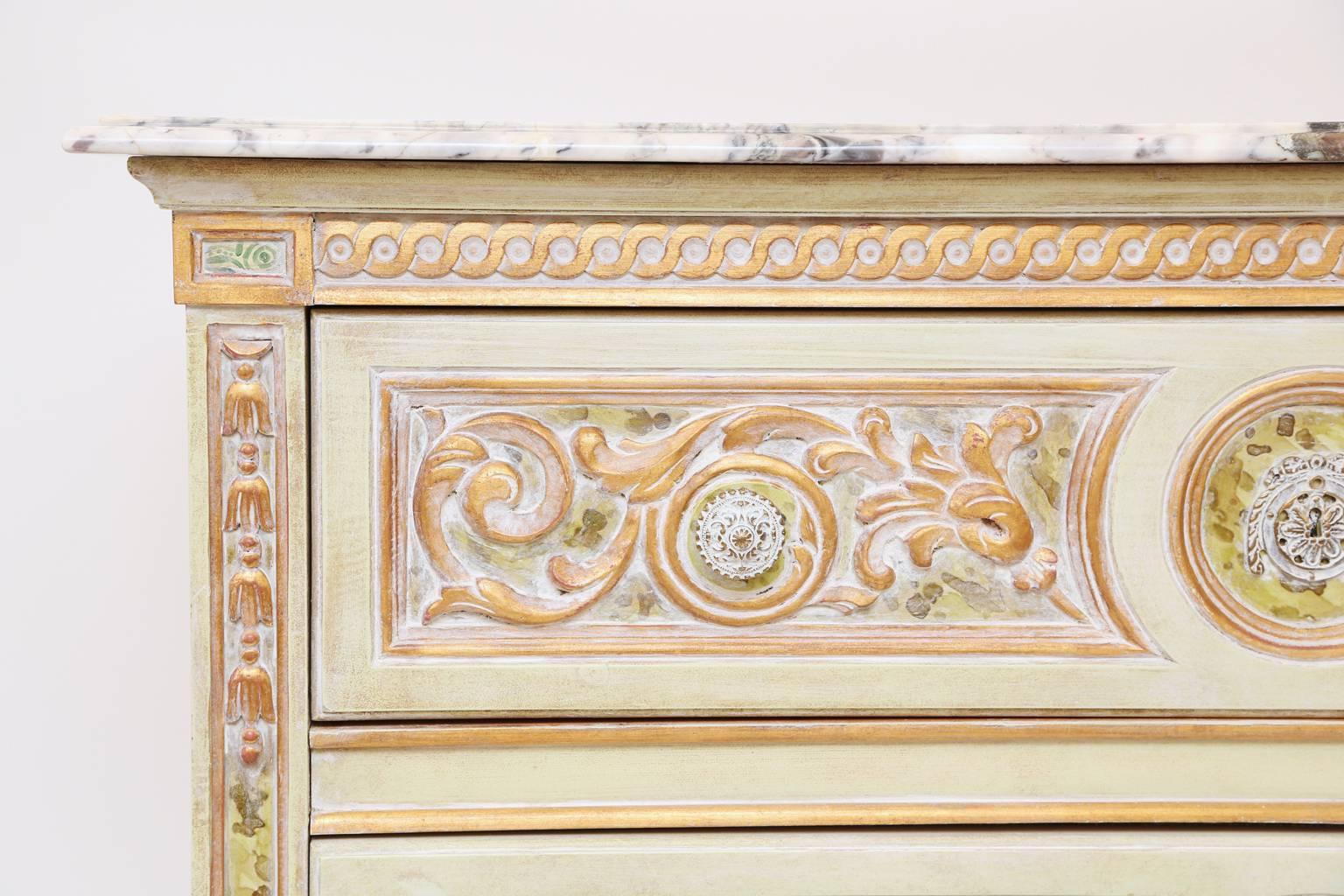Polychromed Painted Venetian Style Commode with Marble Top
