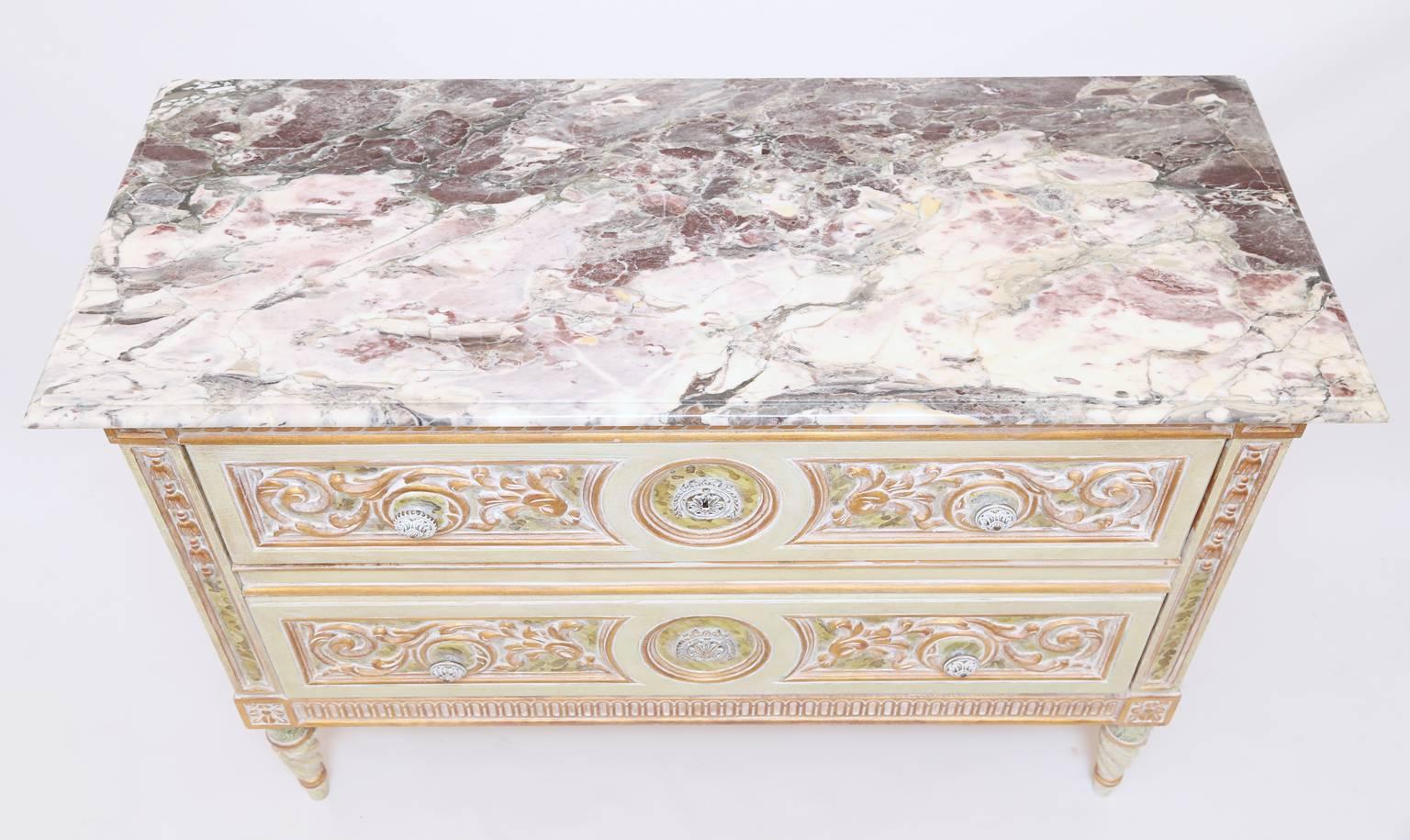 Wood Painted Venetian Style Commode with Marble Top