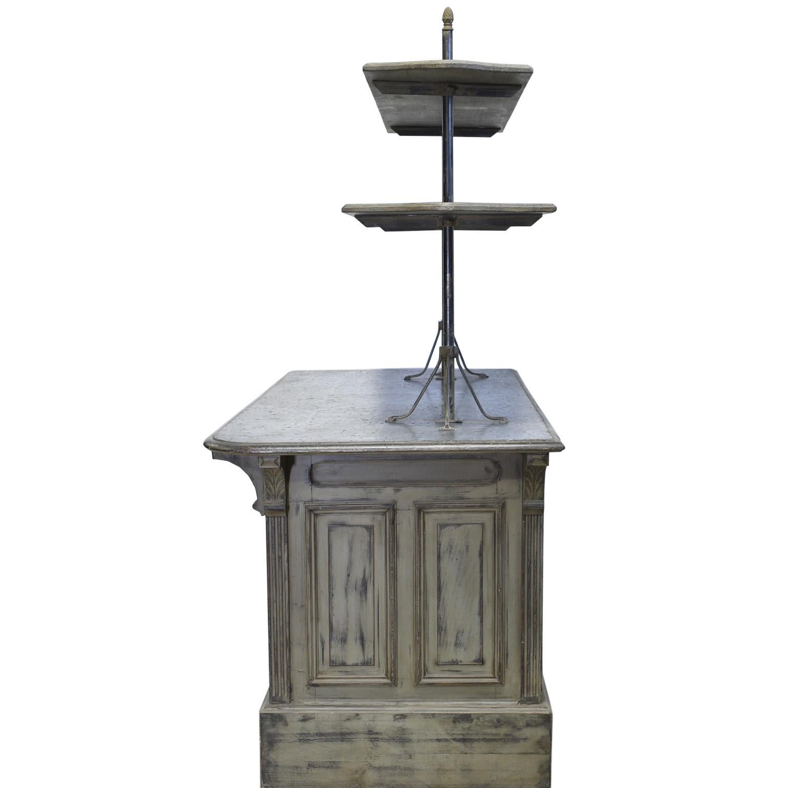 Painted Antique Victorian Store Counter with Zinc Top, England, circa 1880 (Geschnitzt)