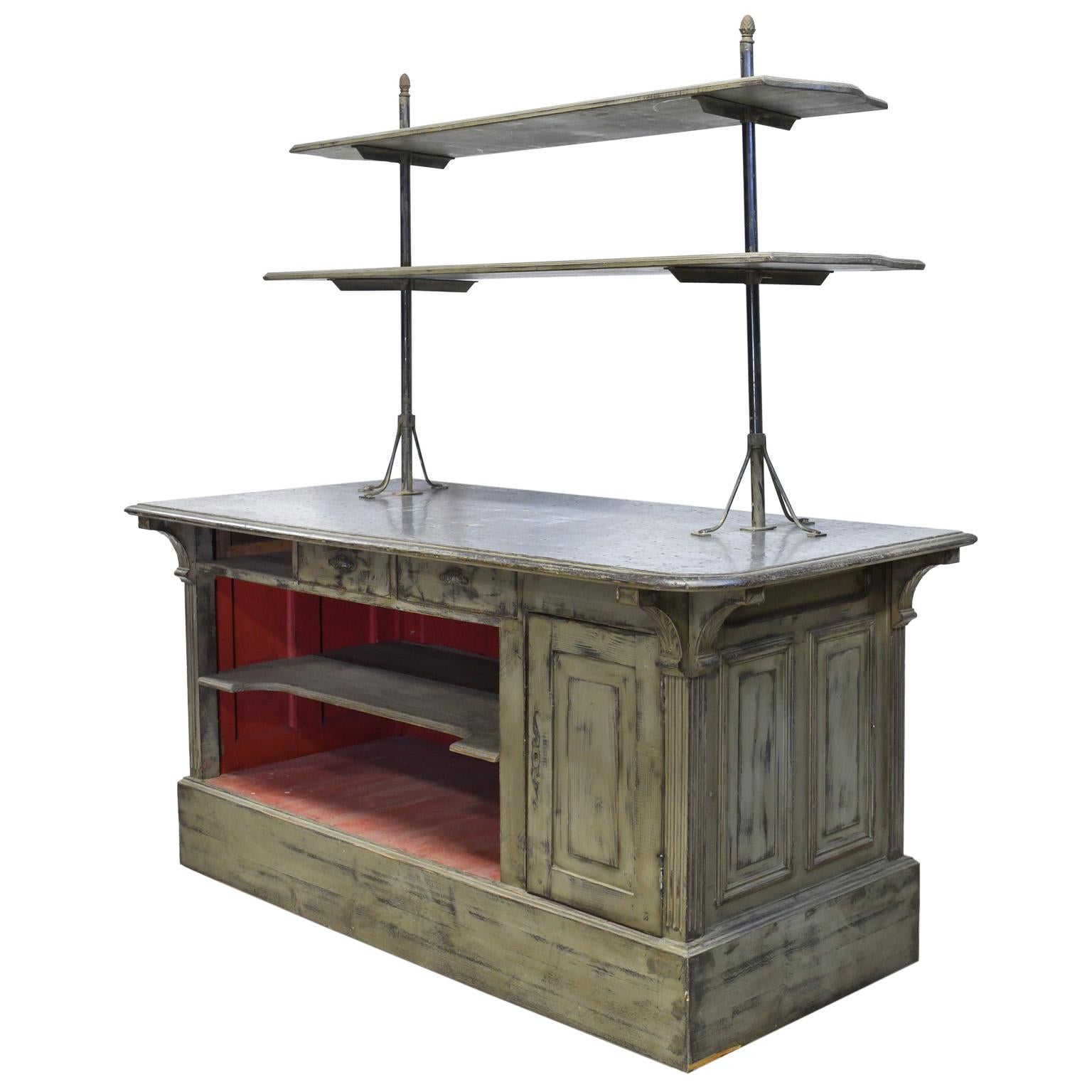 Painted Antique Victorian Store Counter with Zinc Top, England, circa 1880 (19. Jahrhundert)