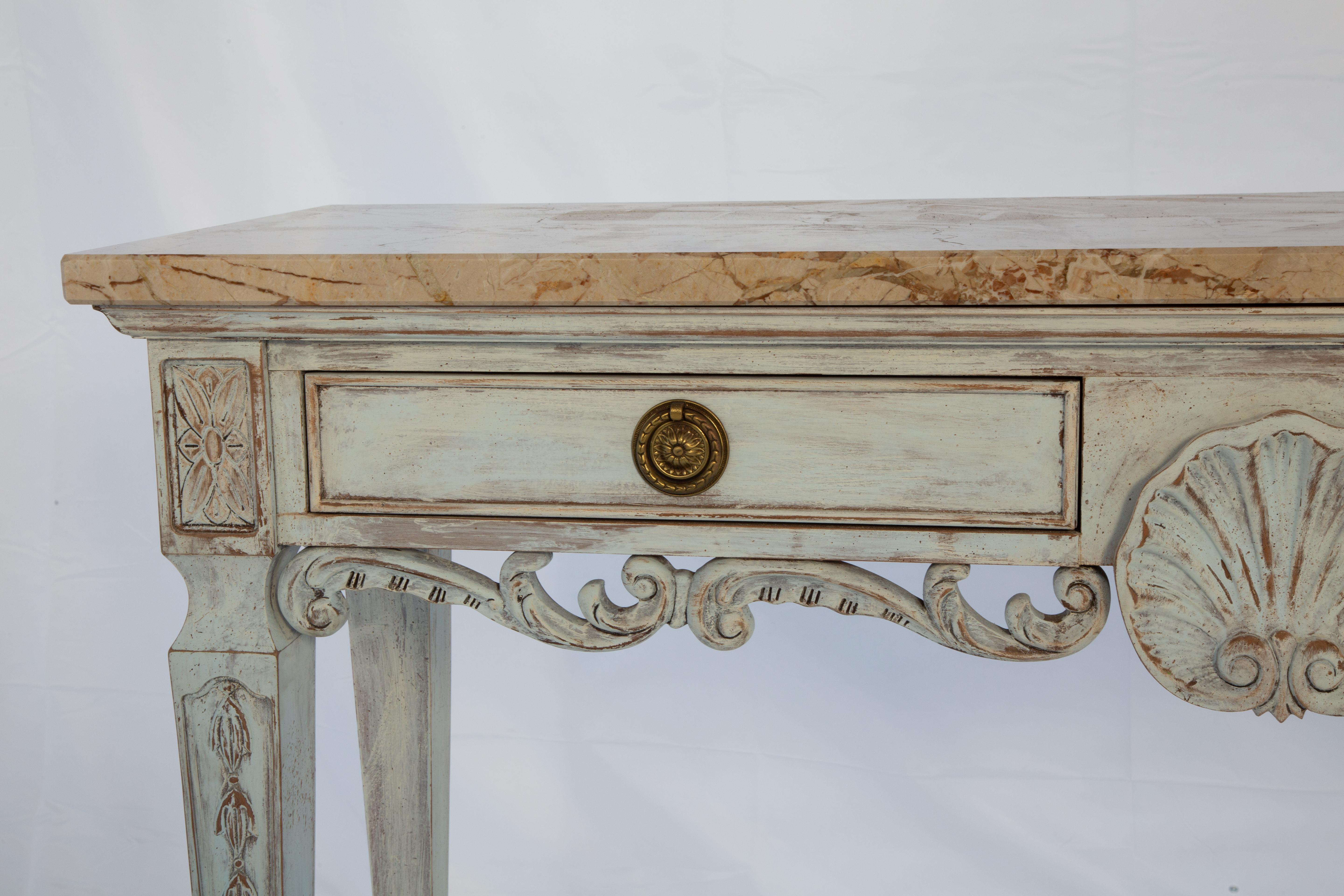 Table console vintage peinte avec plateau en marbre par Century Bon état - En vente à West Palm Beach, FL