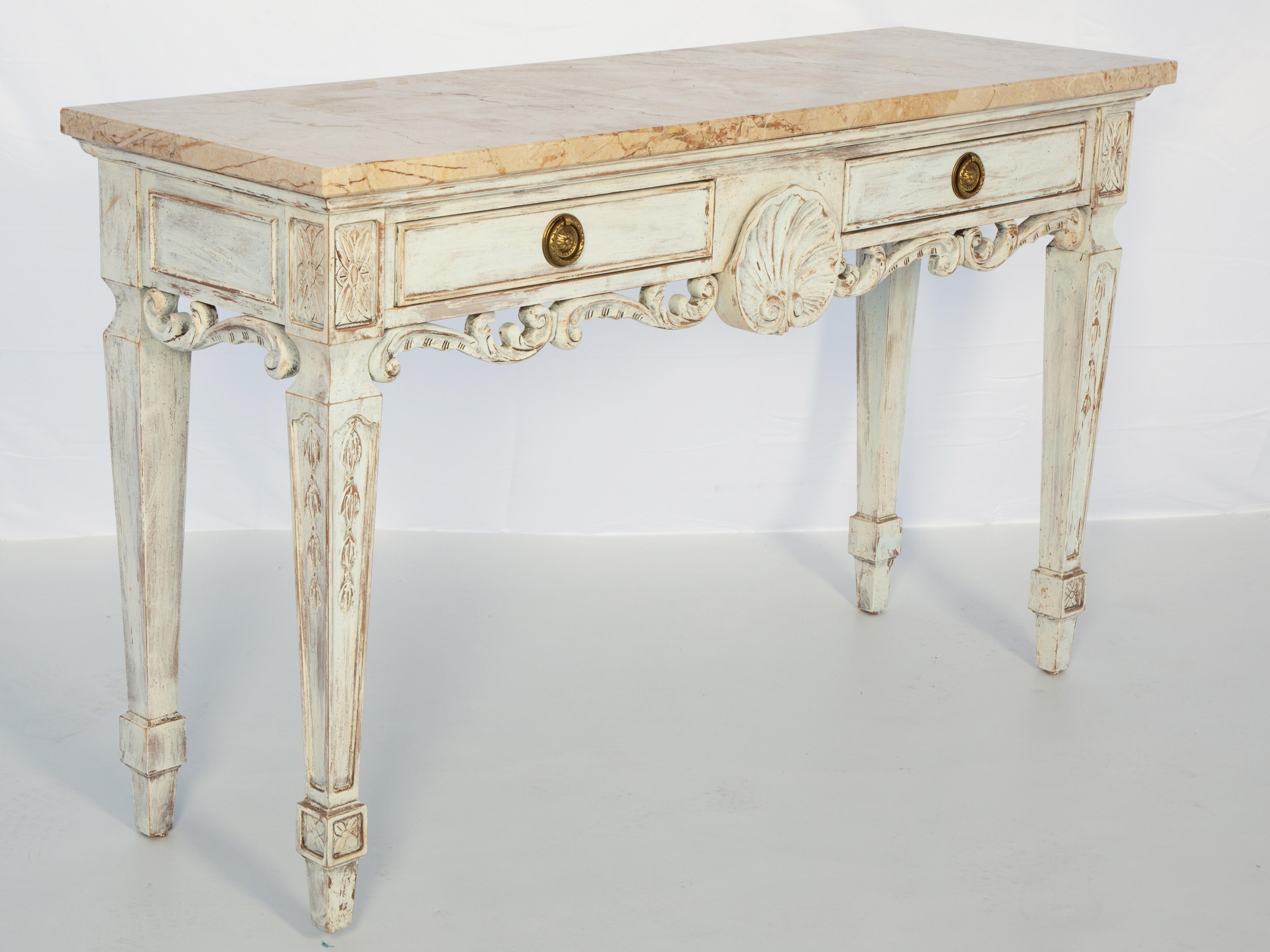 Table console vintage peinte avec plateau en marbre par Century en vente 1