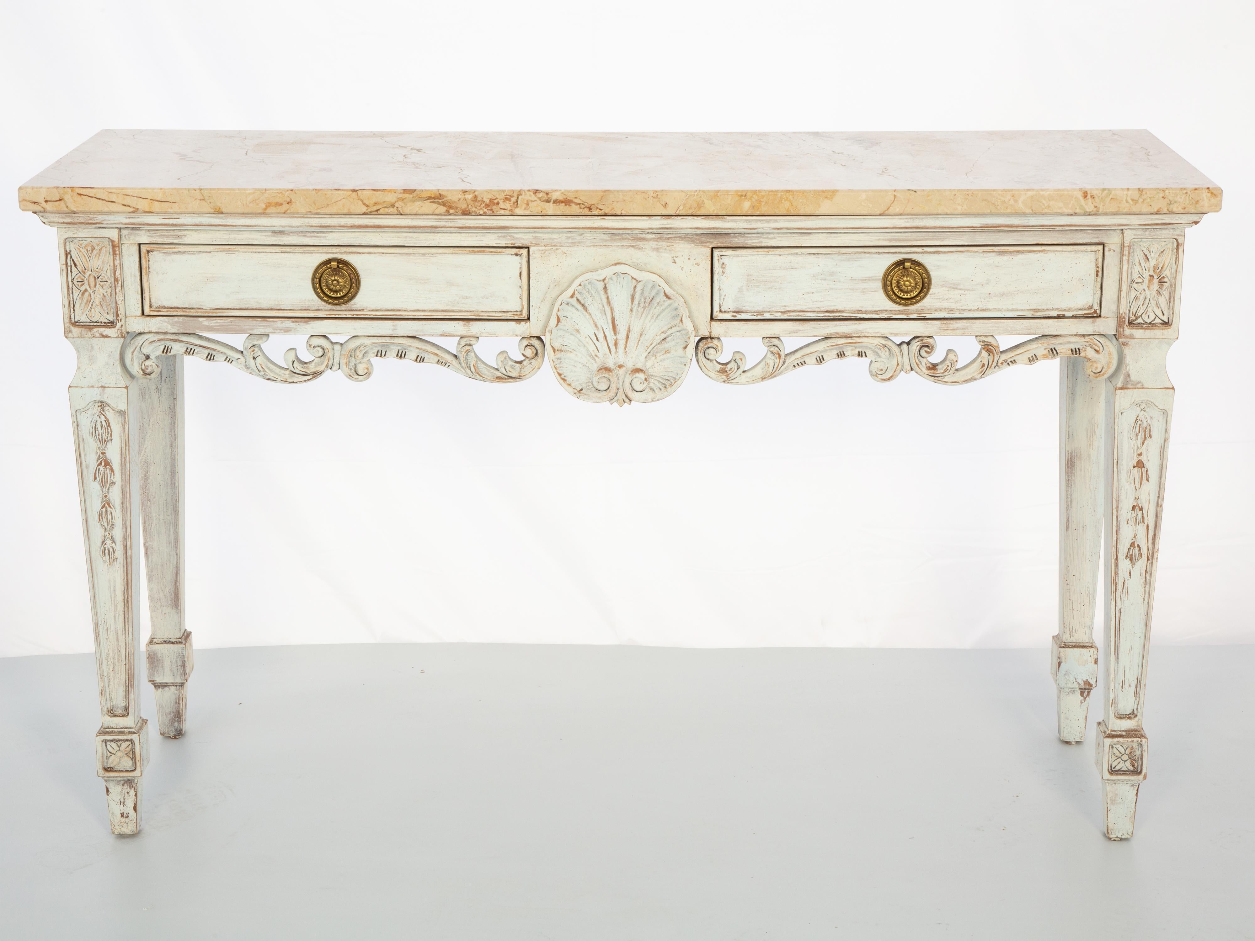 Table console vintage peinte avec plateau en marbre par Century en vente 3