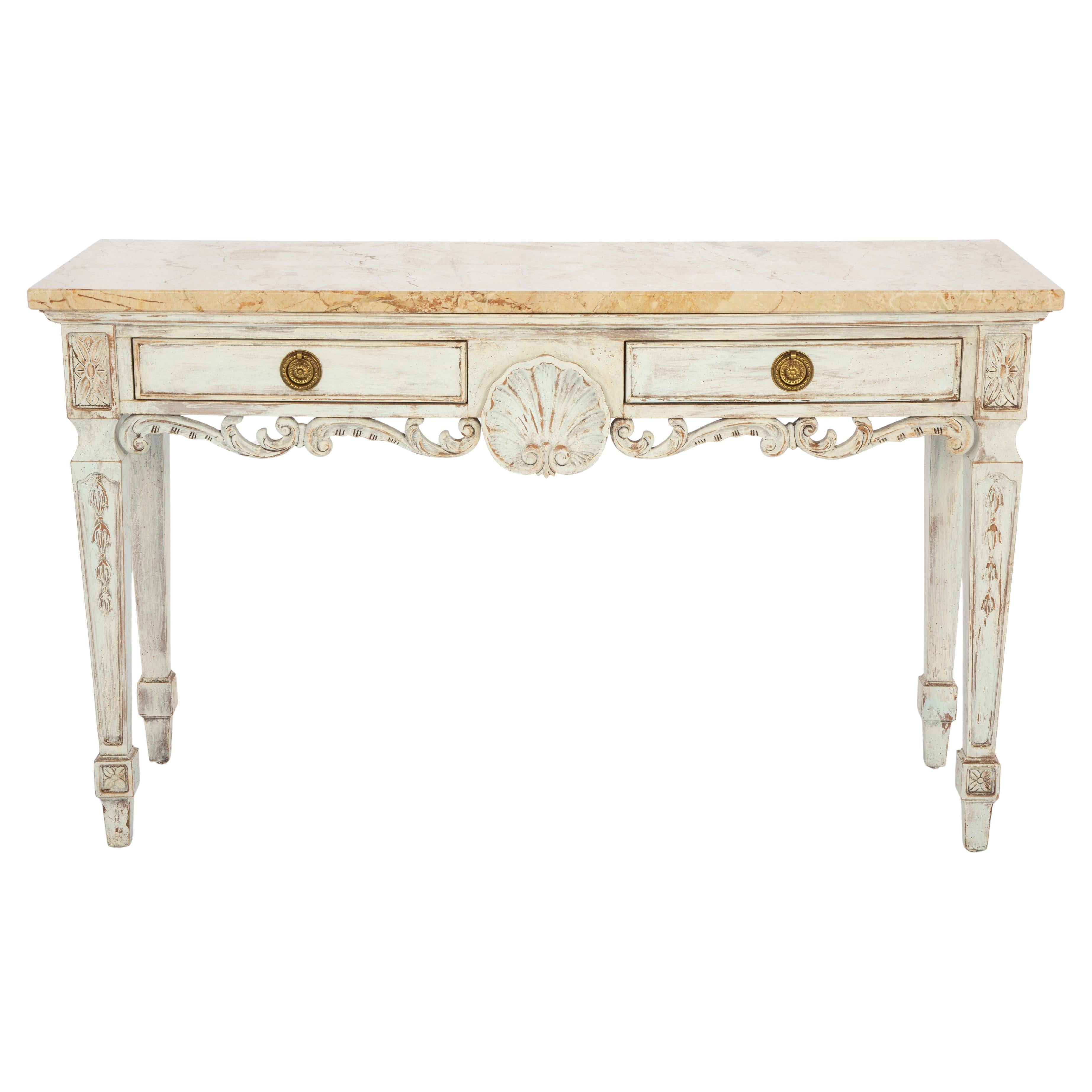 Table console vintage peinte avec plateau en marbre par Century en vente