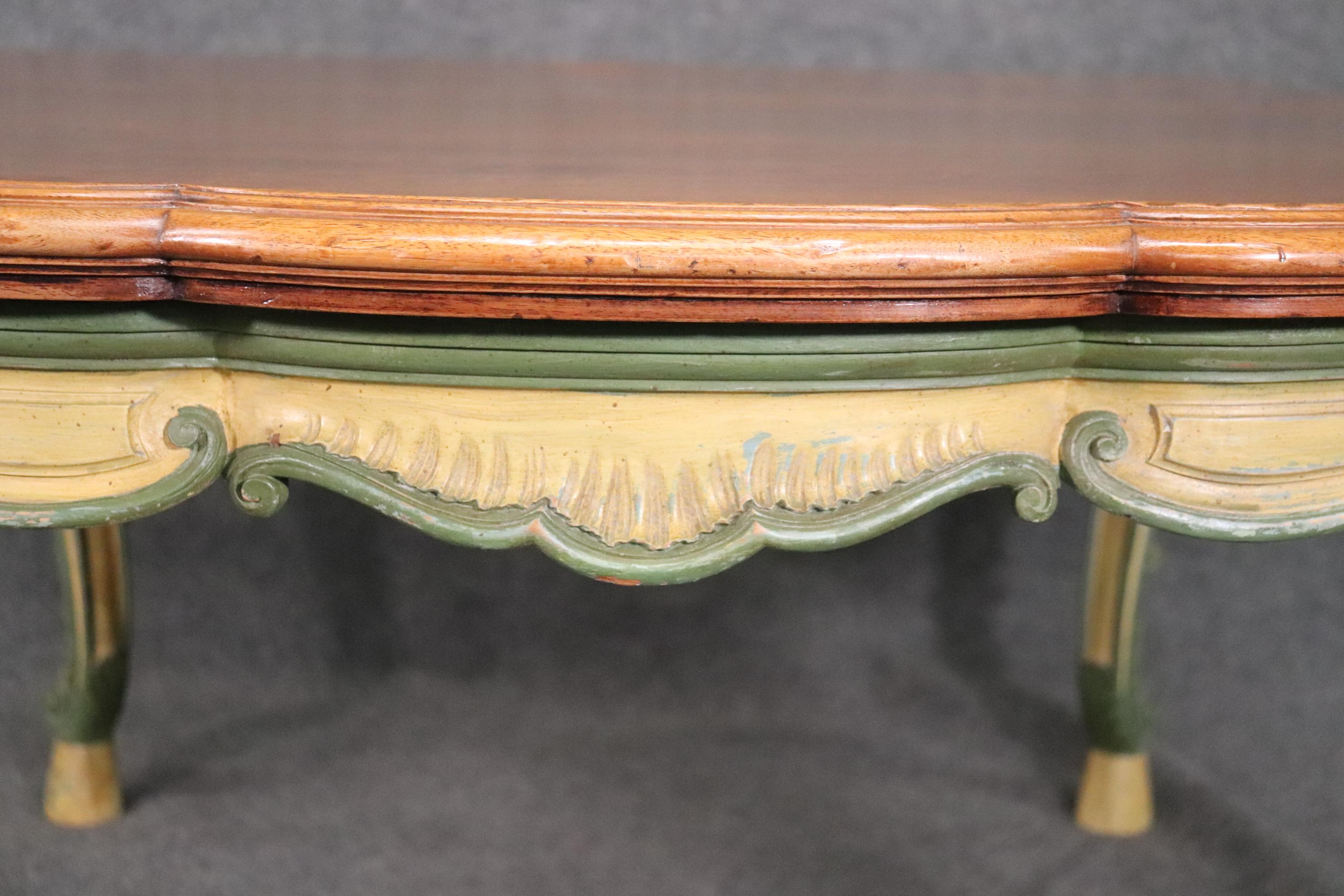Painted Walnut Top French Country Louis XV Dining Table with Two Leaves 6