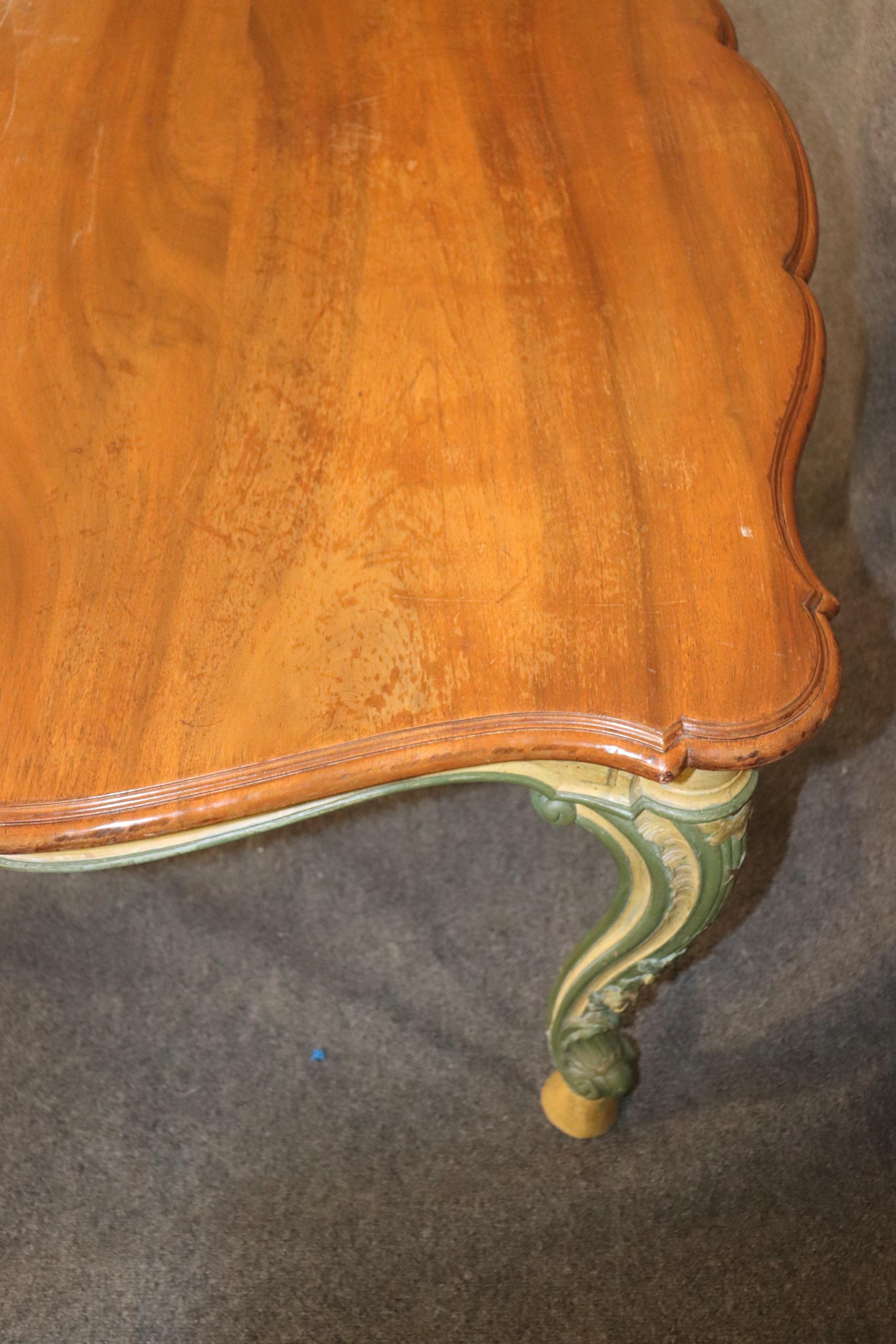 Painted Walnut Top French Country Louis XV Dining Table with Two Leaves 7