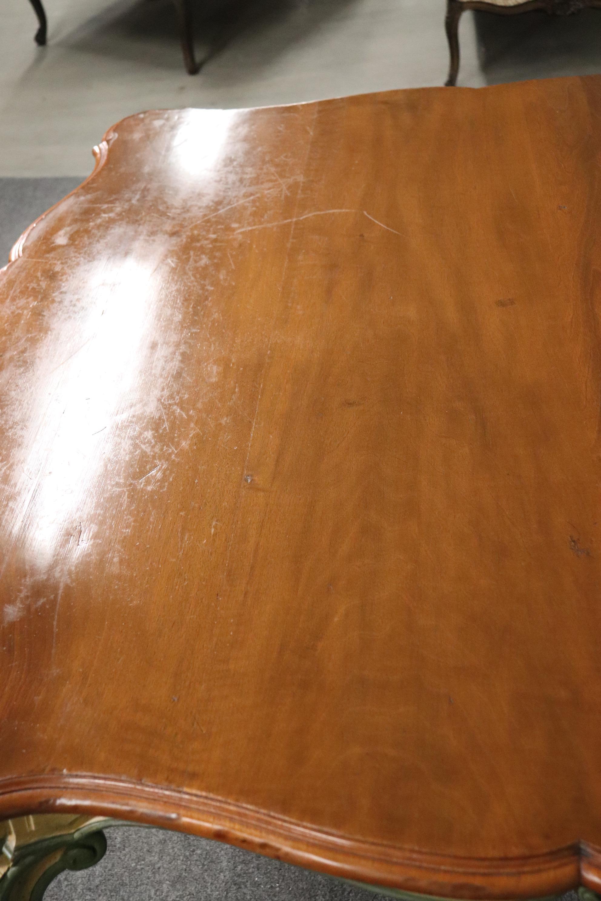 Painted Walnut Top French Country Louis XV Dining Table with Two Leaves 8