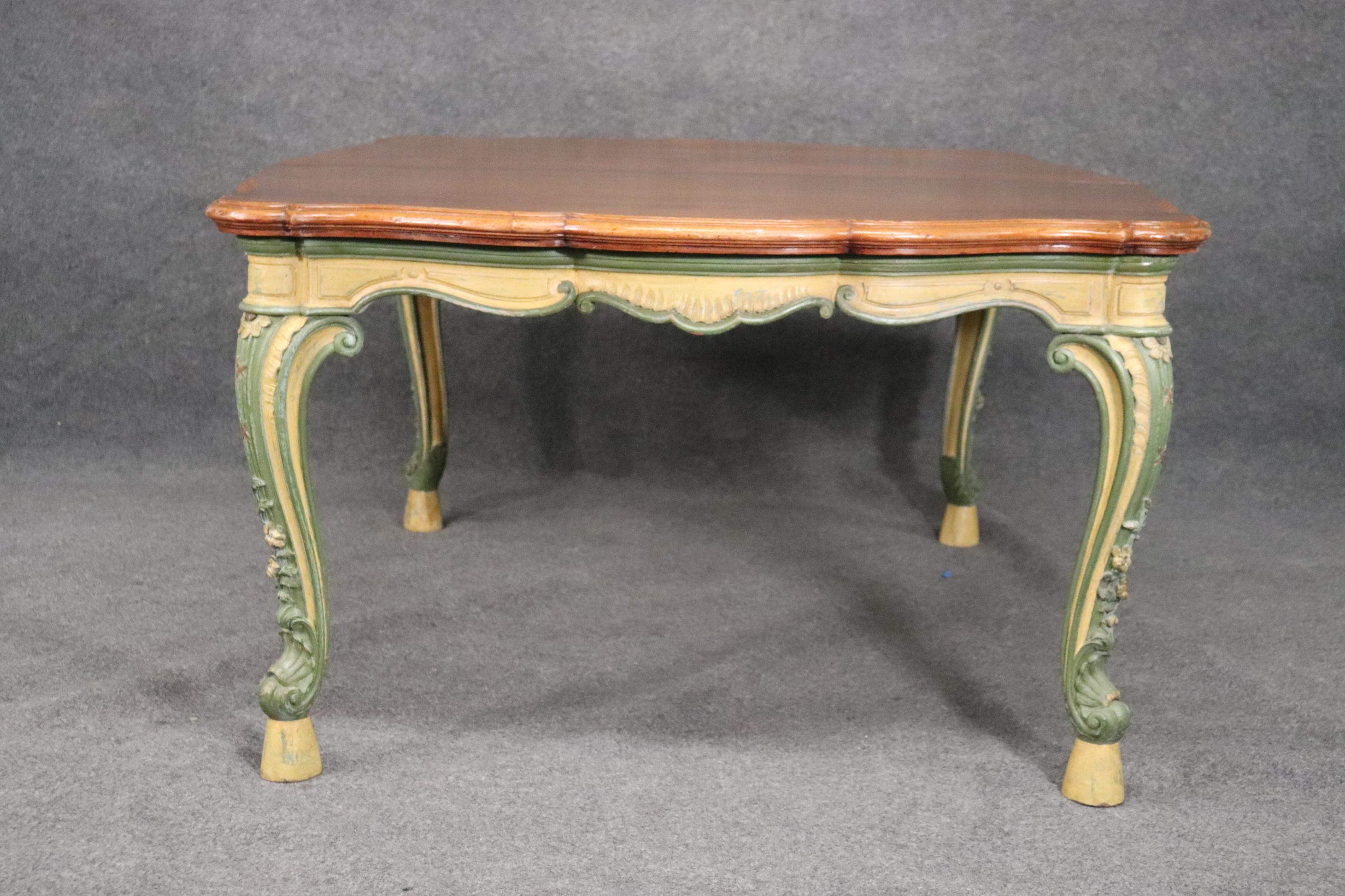Mid-20th Century Painted Walnut Top French Country Louis XV Dining Table with Two Leaves