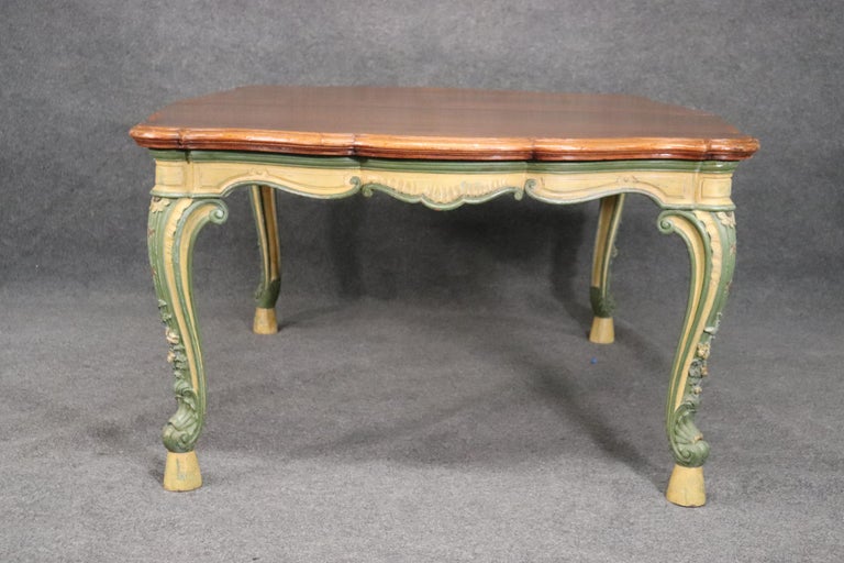 Mid-20th Century Painted Walnut Top French Country Louis XV Dining Table with Two Leaves