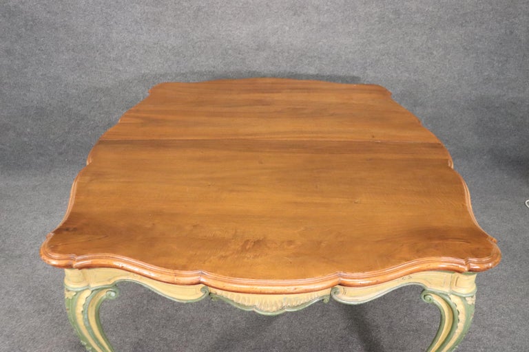Painted Walnut Top French Country Louis XV Dining Table with Two Leaves 1