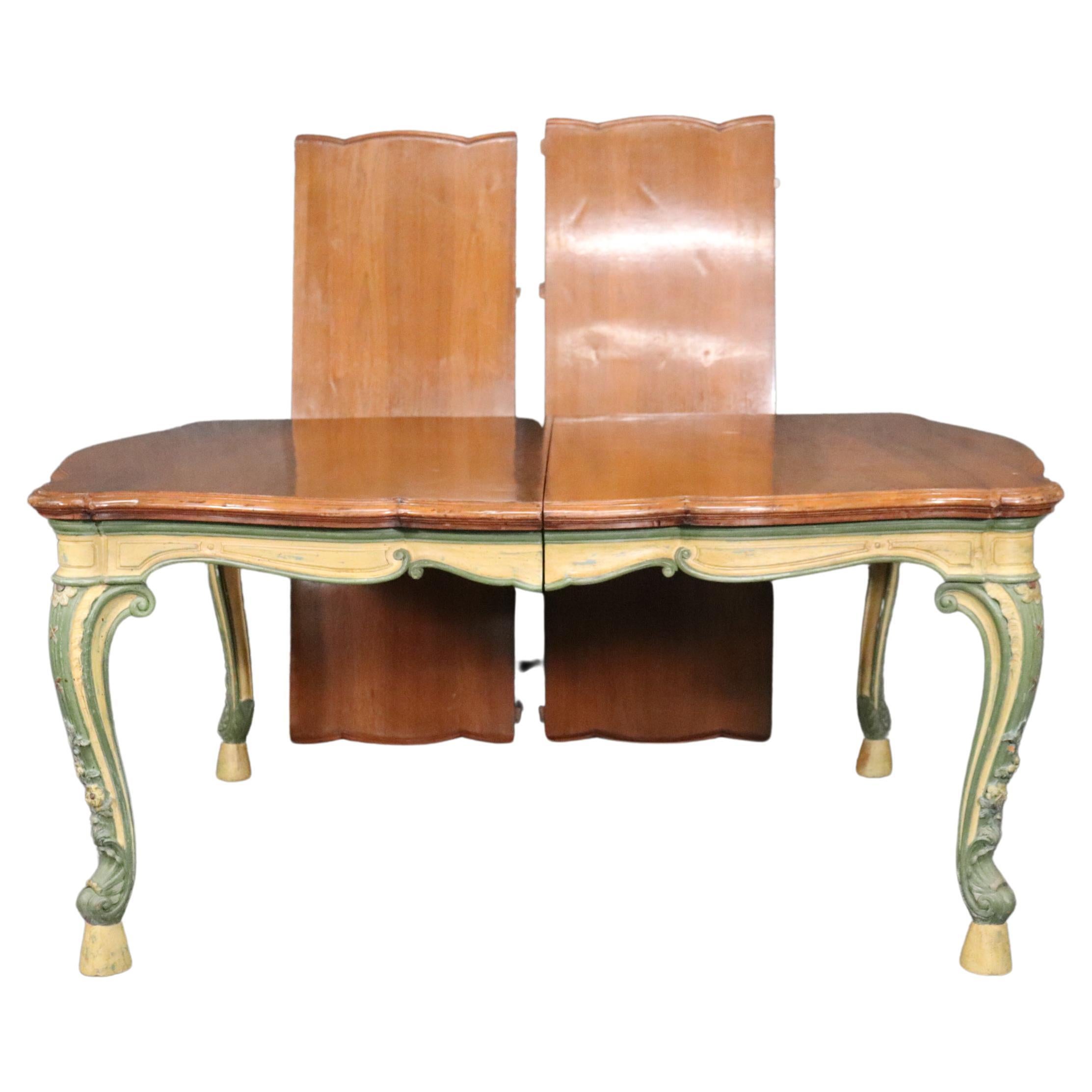 Painted Walnut Top French Country Louis XV Dining Table with Two Leaves