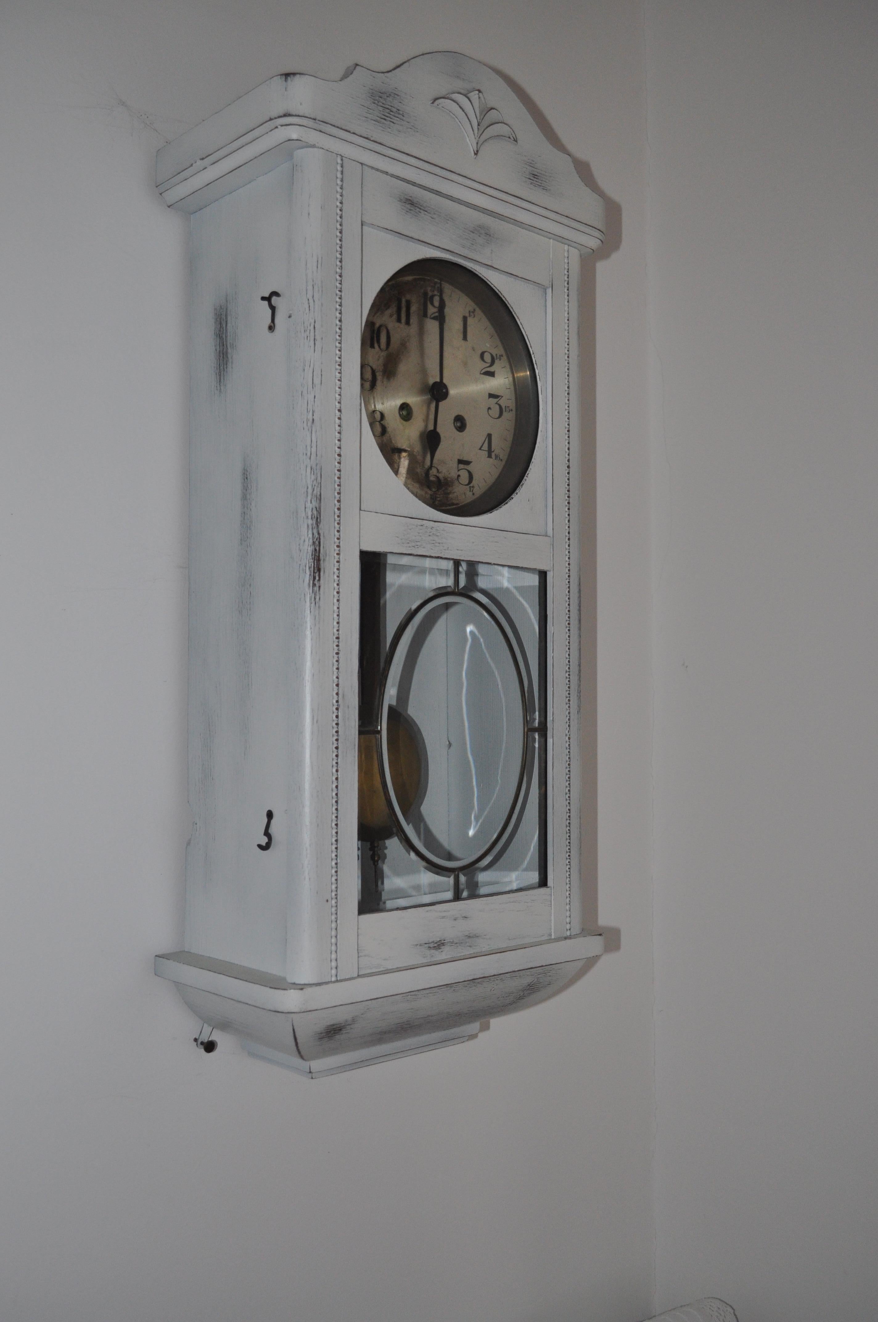 Painted White Clock, circa 1940 For Sale 2