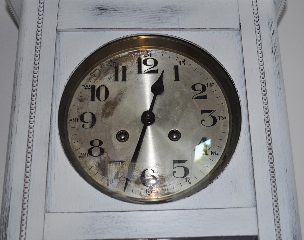 Hand-Painted Painted White Clock, circa 1940 For Sale