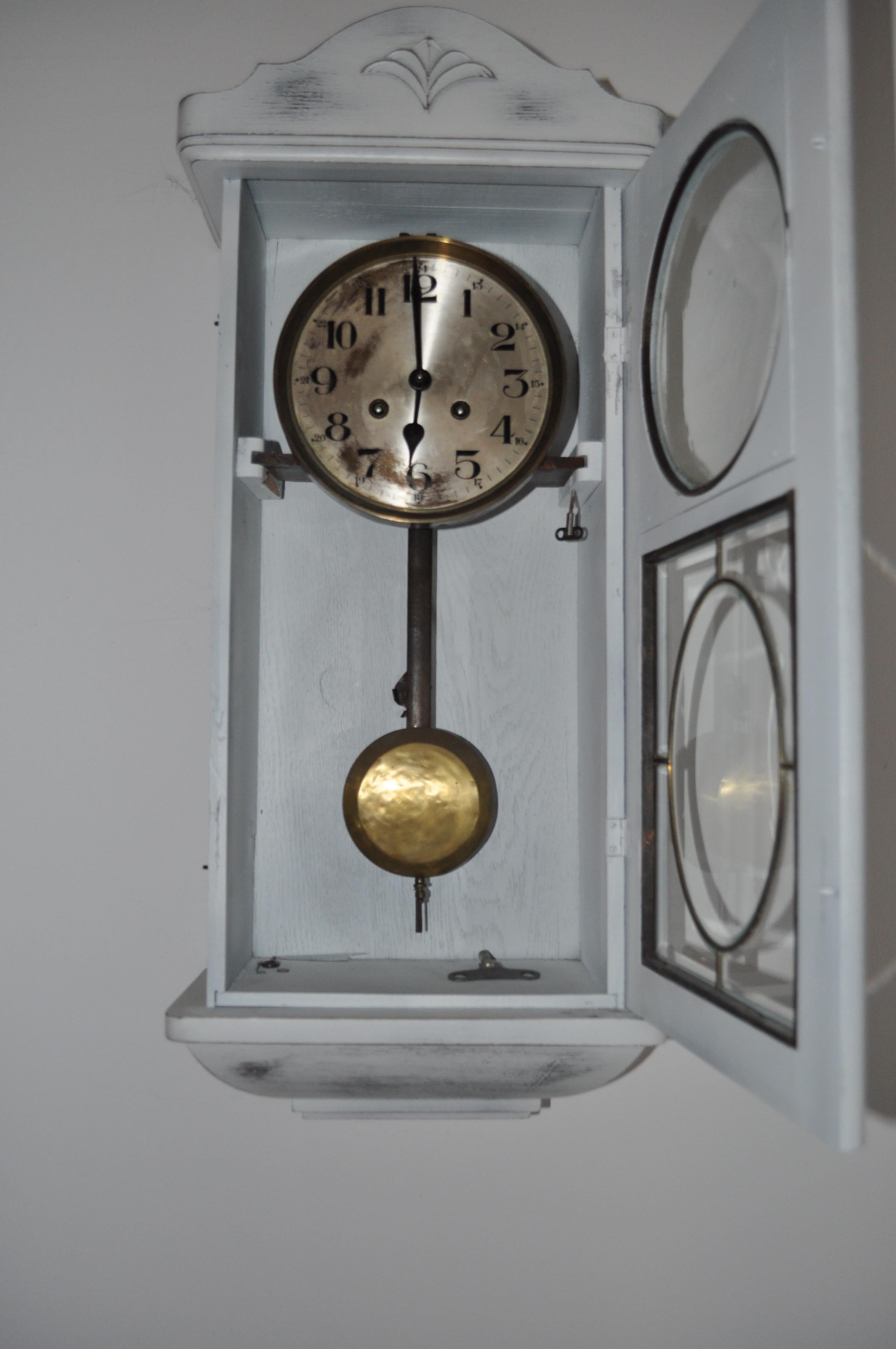 Brass Painted White Clock, circa 1940 For Sale