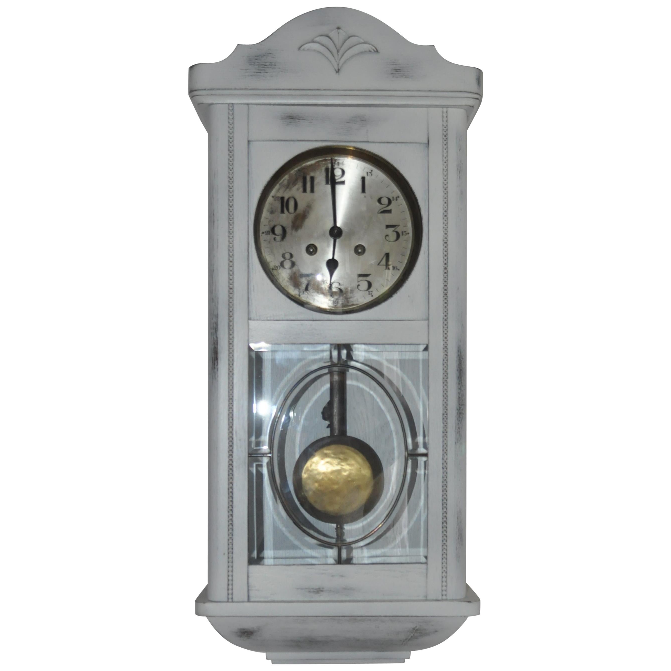 Painted White Clock, circa 1940 For Sale
