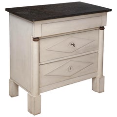 Painted White Directoire Style Commode with Black Marble Top, France, circa 1930