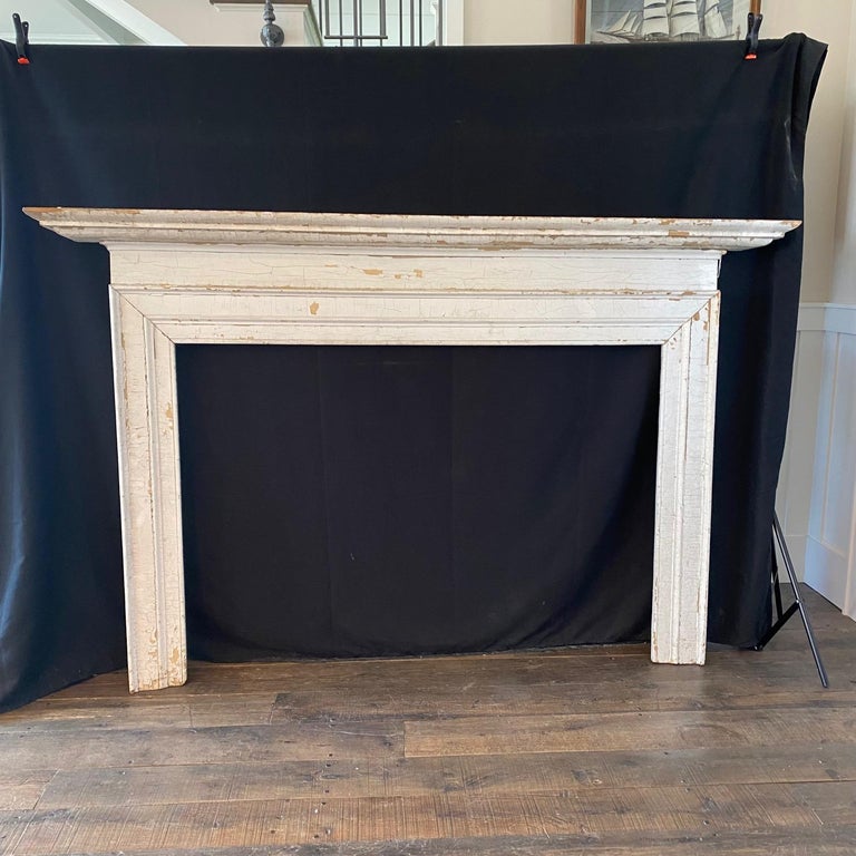 Painted White Distressed Antique Fireplace Mantel with Detailed Mouldings  For Sale at 1stDibs | white distressed fireplace, fireplace mouldings