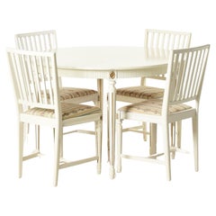 Painted white Gustavian Style Dining Set with gilded details, 1900s