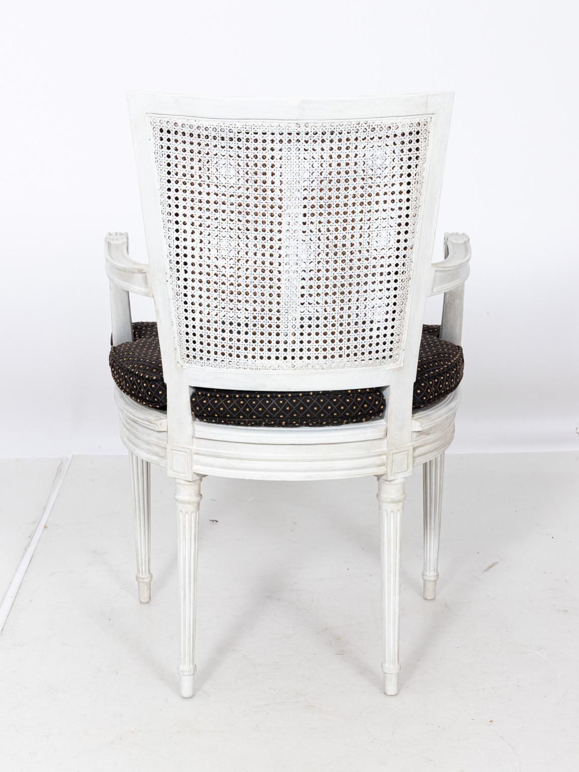 Painted White Louis XVI Style Canned Armchair 4