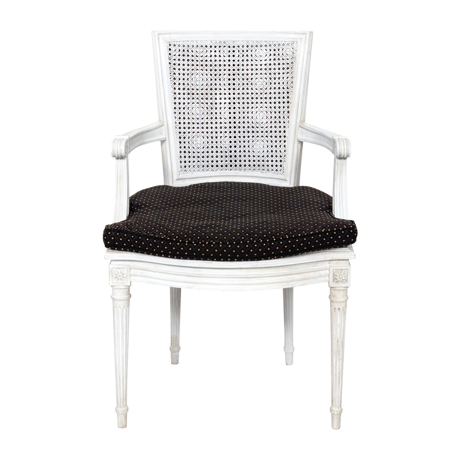 Painted White Louis XVI Style Canned Armchair