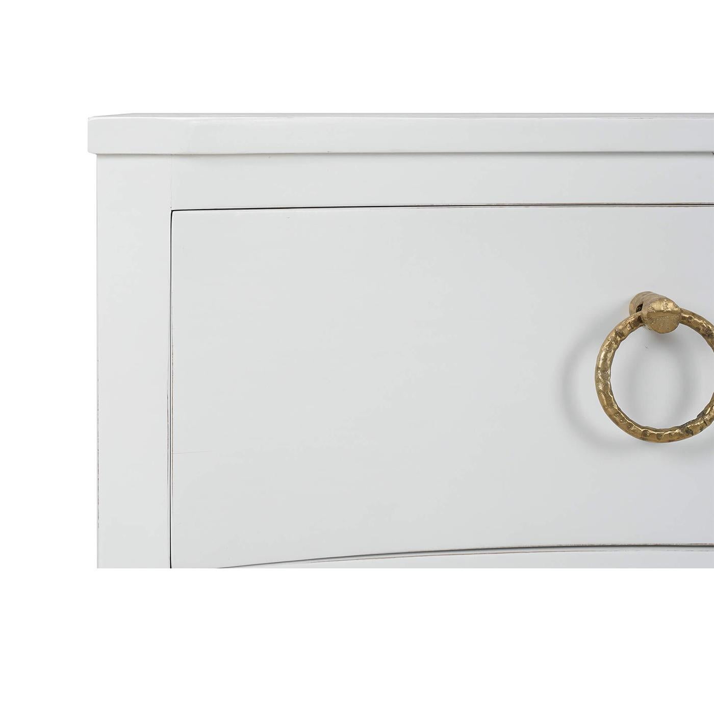Contemporary Painted White Neo Classic Incurved Nightstand For Sale