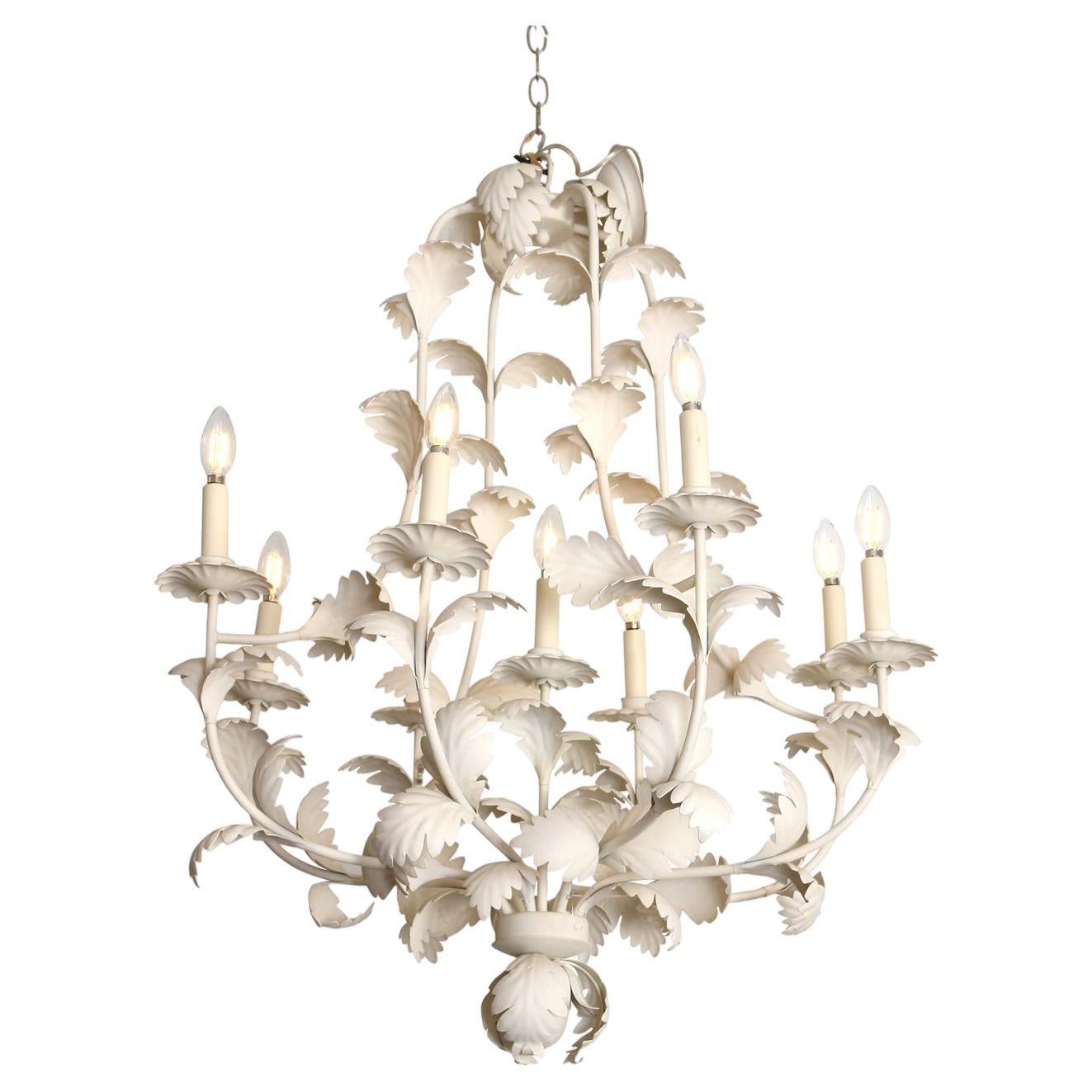 Painted White Tole Chandelier For Sale