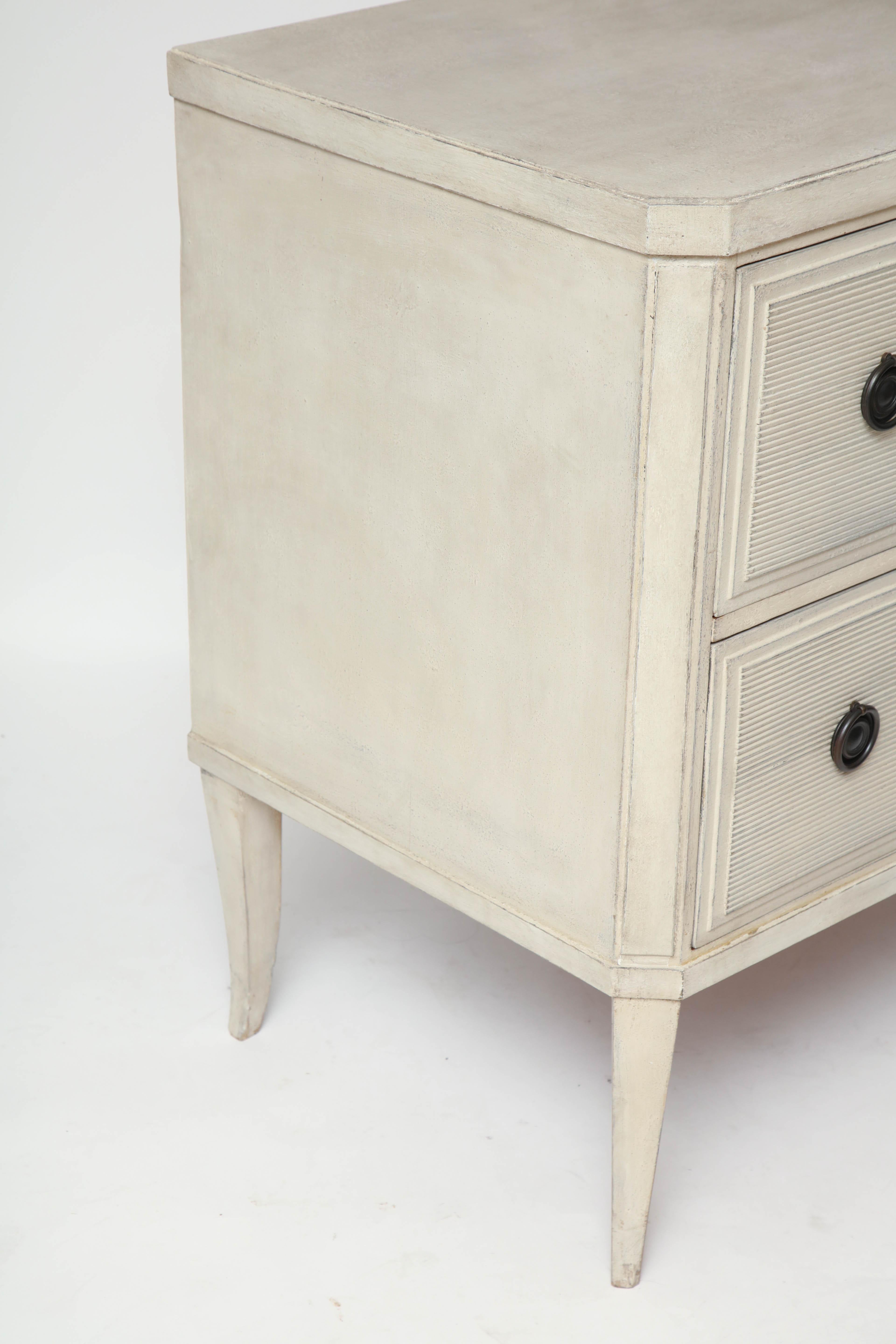Wood Painted White Two-Drawer Commode with Ribbed Detailing, Belgium, circa 1950 For Sale