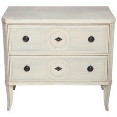 Painted White Two-Drawer Commode with Ribbed Detailing, Belgium, circa 1950