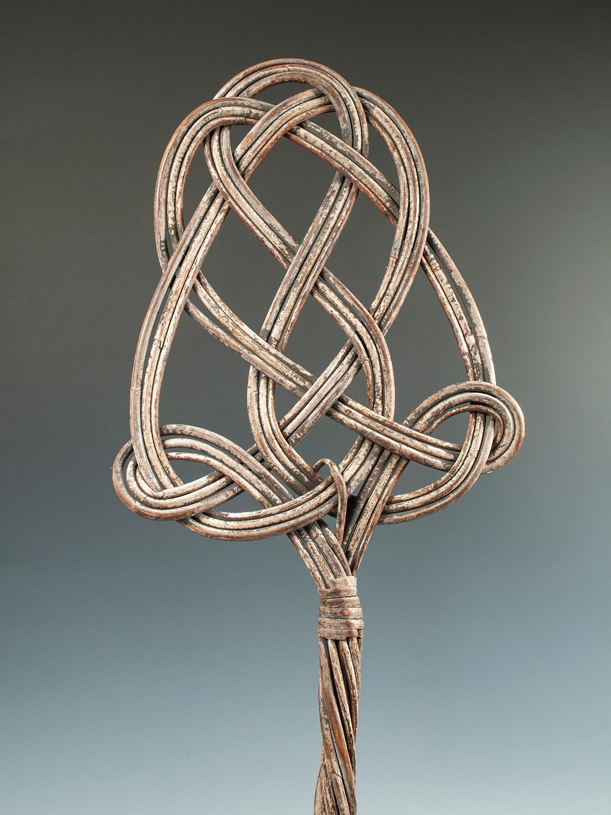 Congolese Painted White Woven Cane Fabric Beater from the Lega People of D. R. Congo For Sale