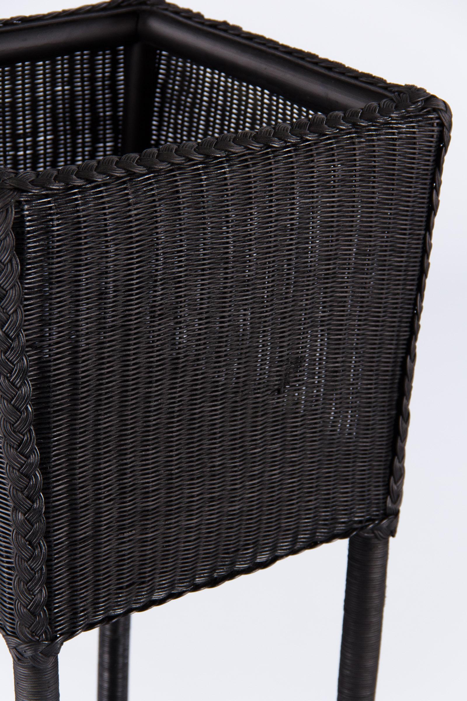 20th Century French Painted Black Wicker Jardinière, 1940s
