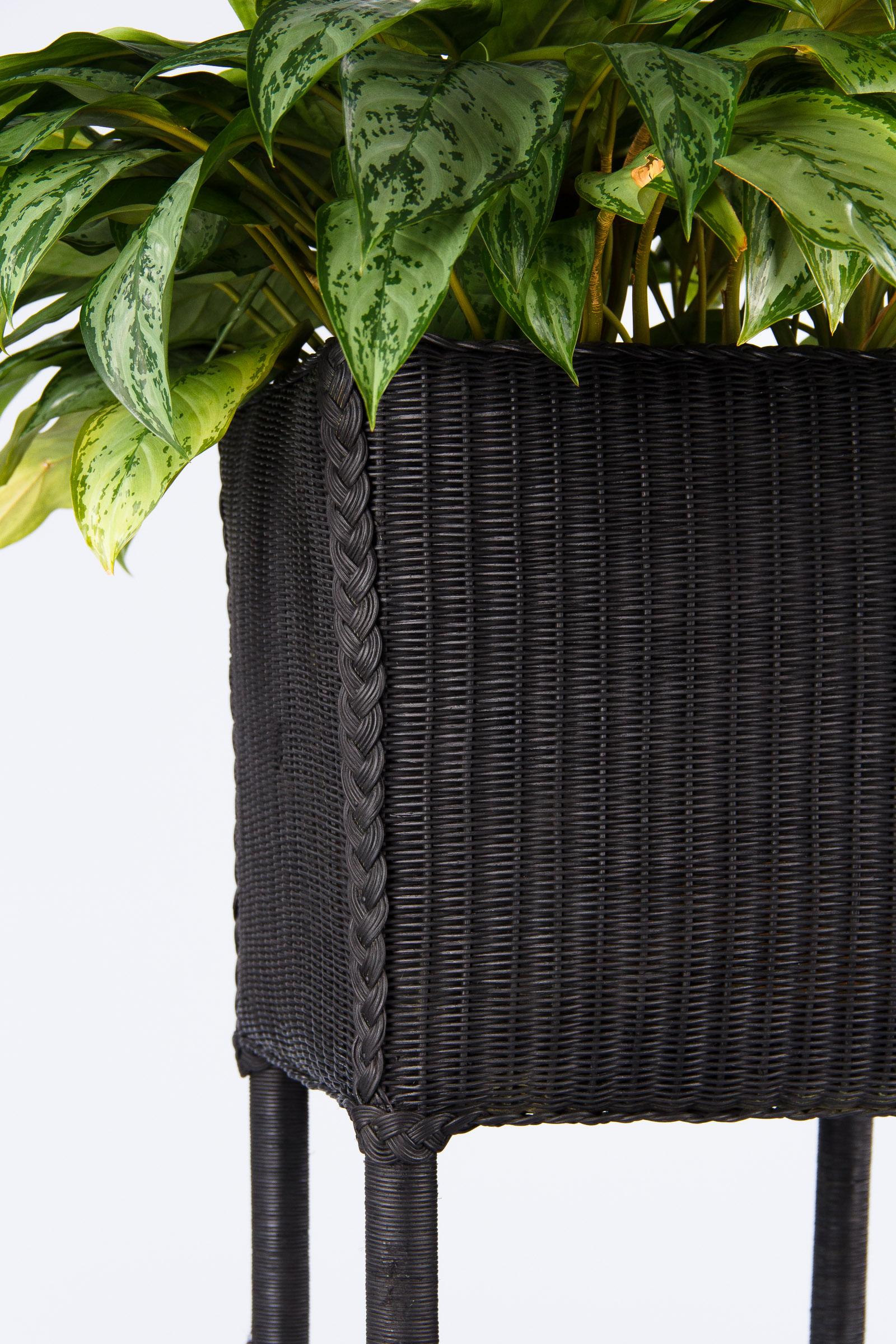 French Painted Black Wicker Jardinière, 1940s 1