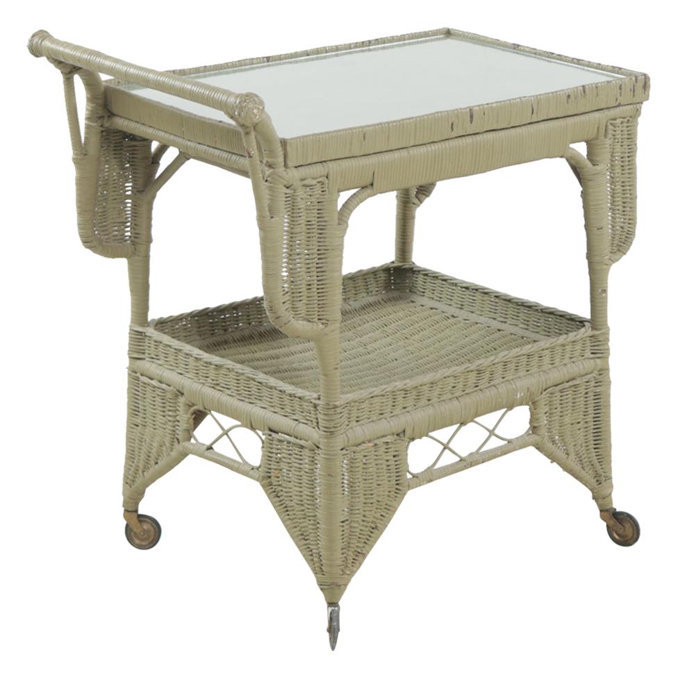 Painted Wicker Trolley Serving Table