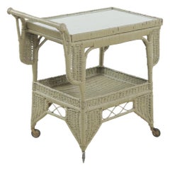Vintage Painted Wicker Trolley Serving Table