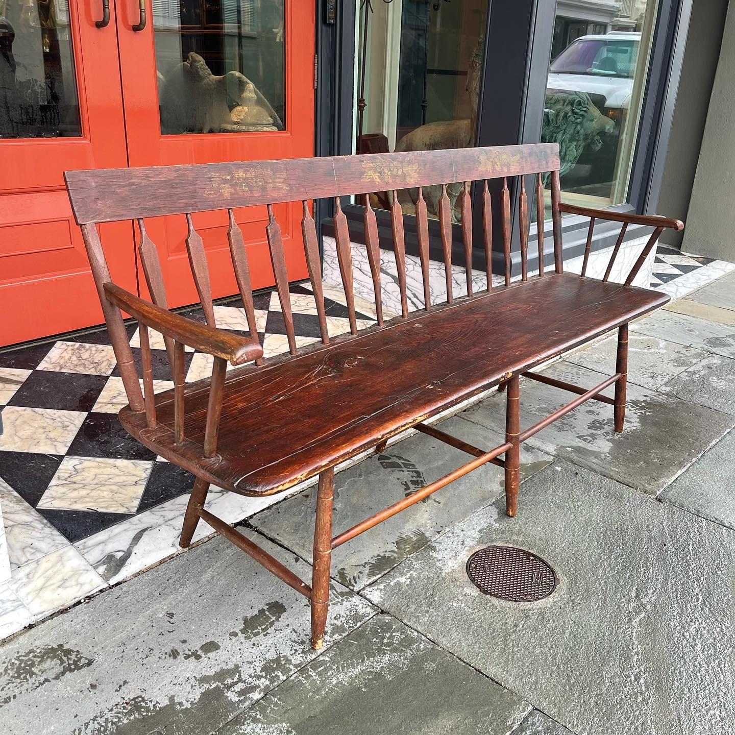 Painted Windsor late 19th century arrow back bench.