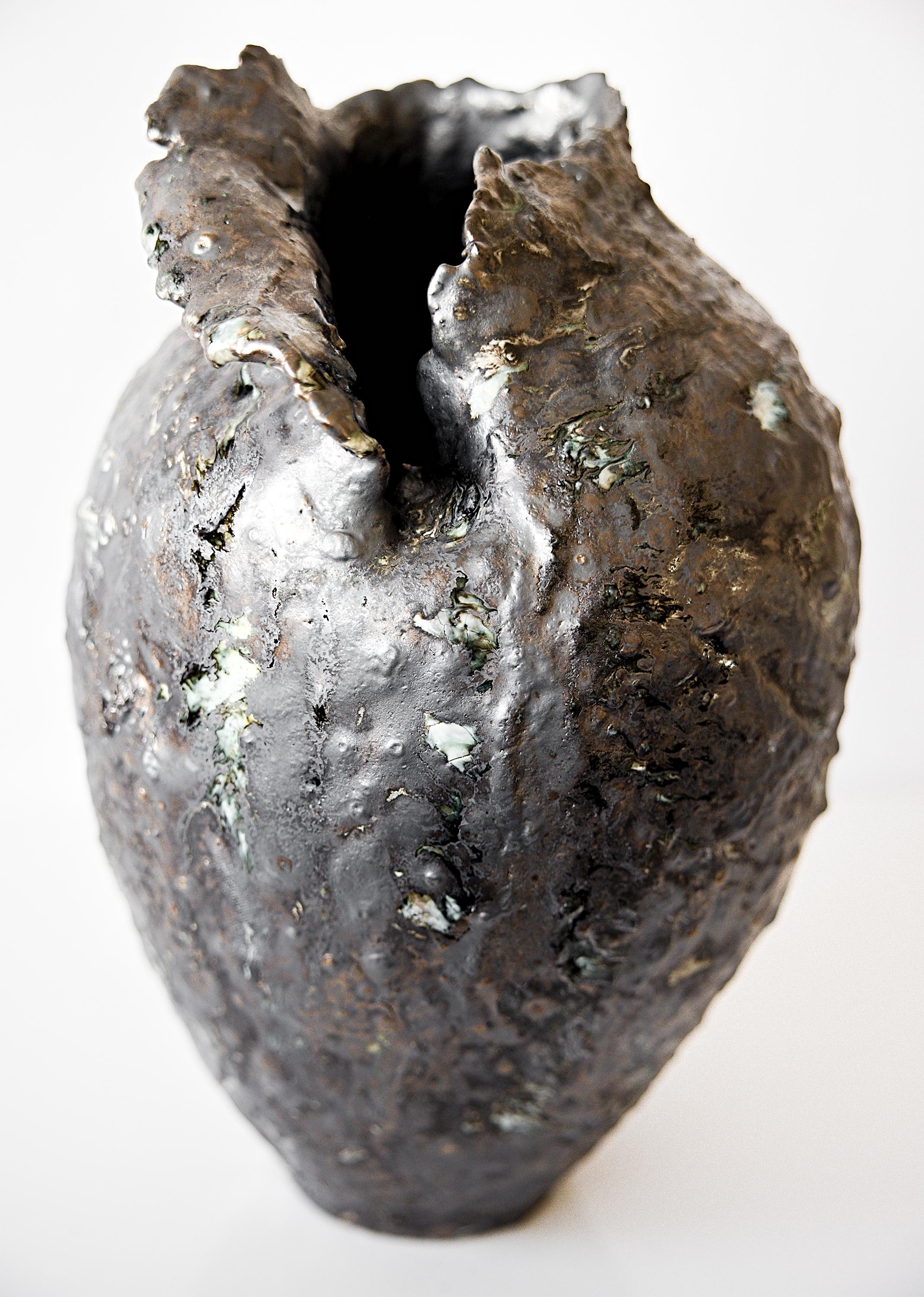 Stoneware Bronze Painted Wings Vase-Moon I For Sale