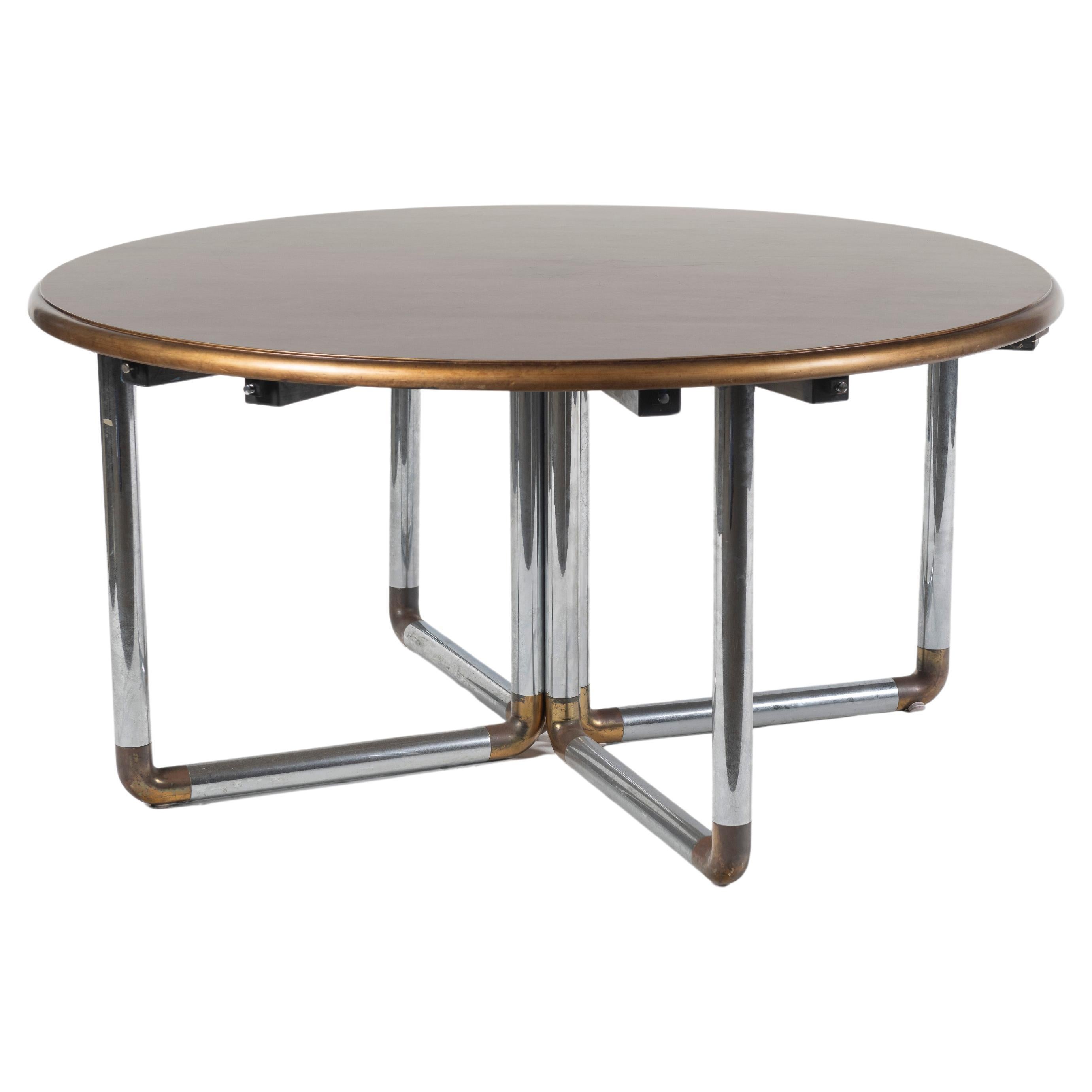 Painted Wood and Chrome Dining Table, Round with Six Leaves For Sale 2