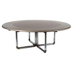 Vintage Painted Wood and Chrome Dining Table, Round with Six Leaves