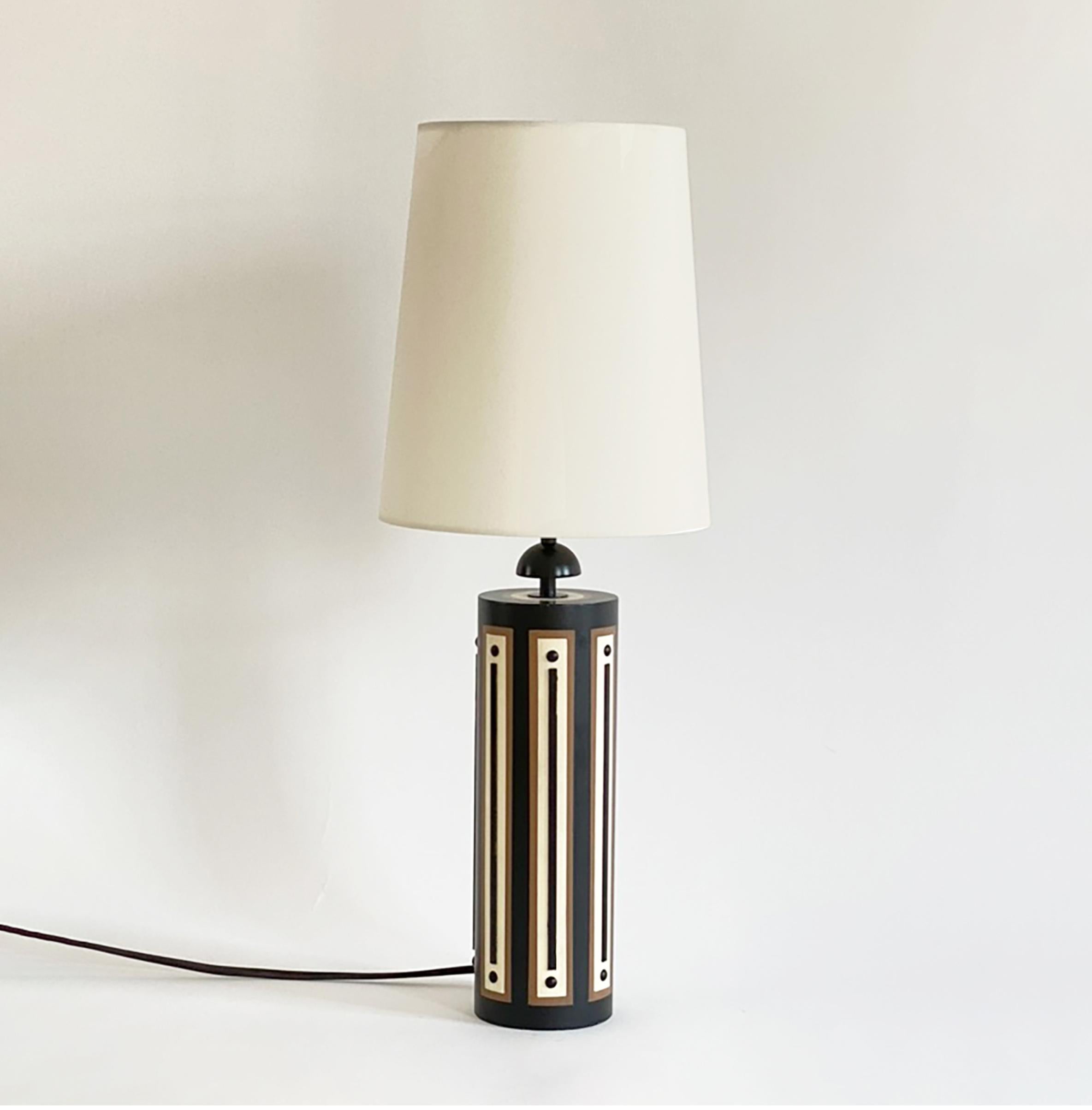American Painted Wood and Enameled Metal Table Lamp Inspired by Tommi Parzinger For Sale