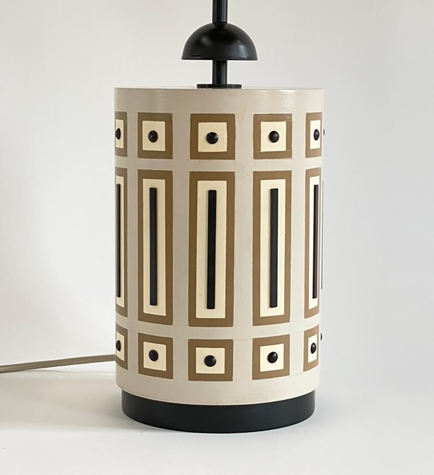 American Painted Wood and Enameled Metal Table Lamp Inspired by Tommi Parzinger For Sale