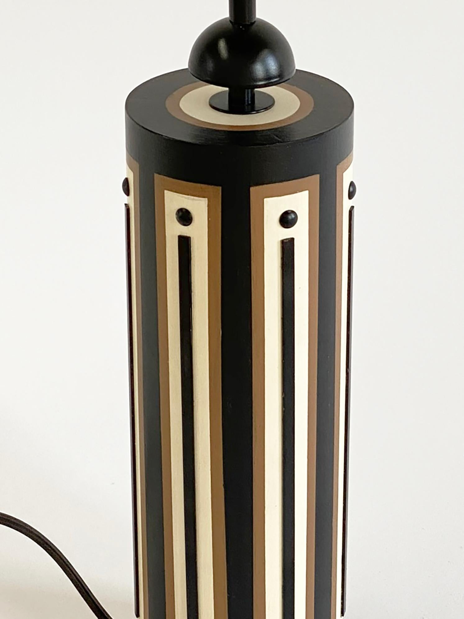 Hand-Painted Painted Wood and Enameled Metal Table Lamp Inspired by Tommi Parzinger For Sale