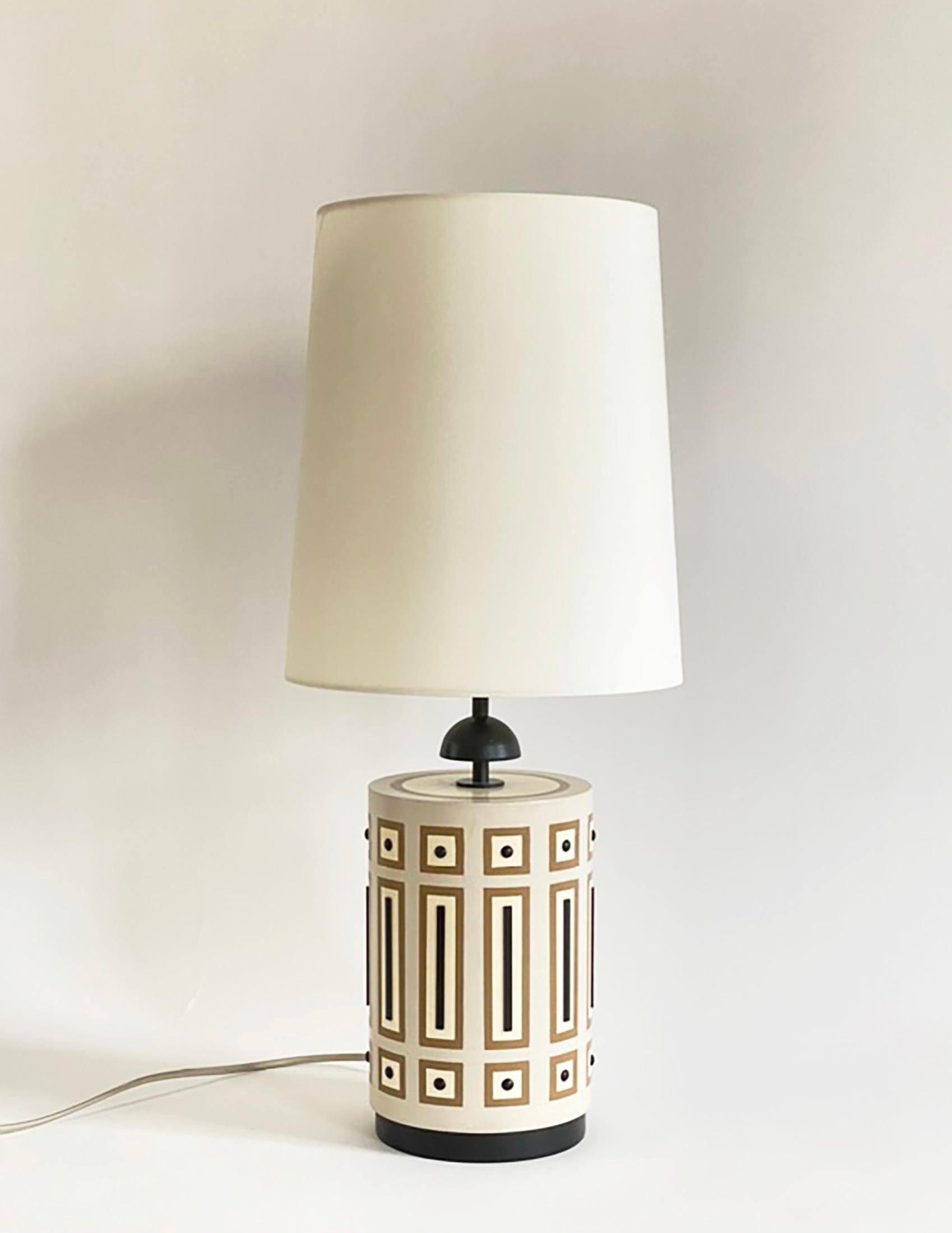 Painted Wood and Enameled Metal Table Lamp Inspired by Tommi Parzinger For Sale 2