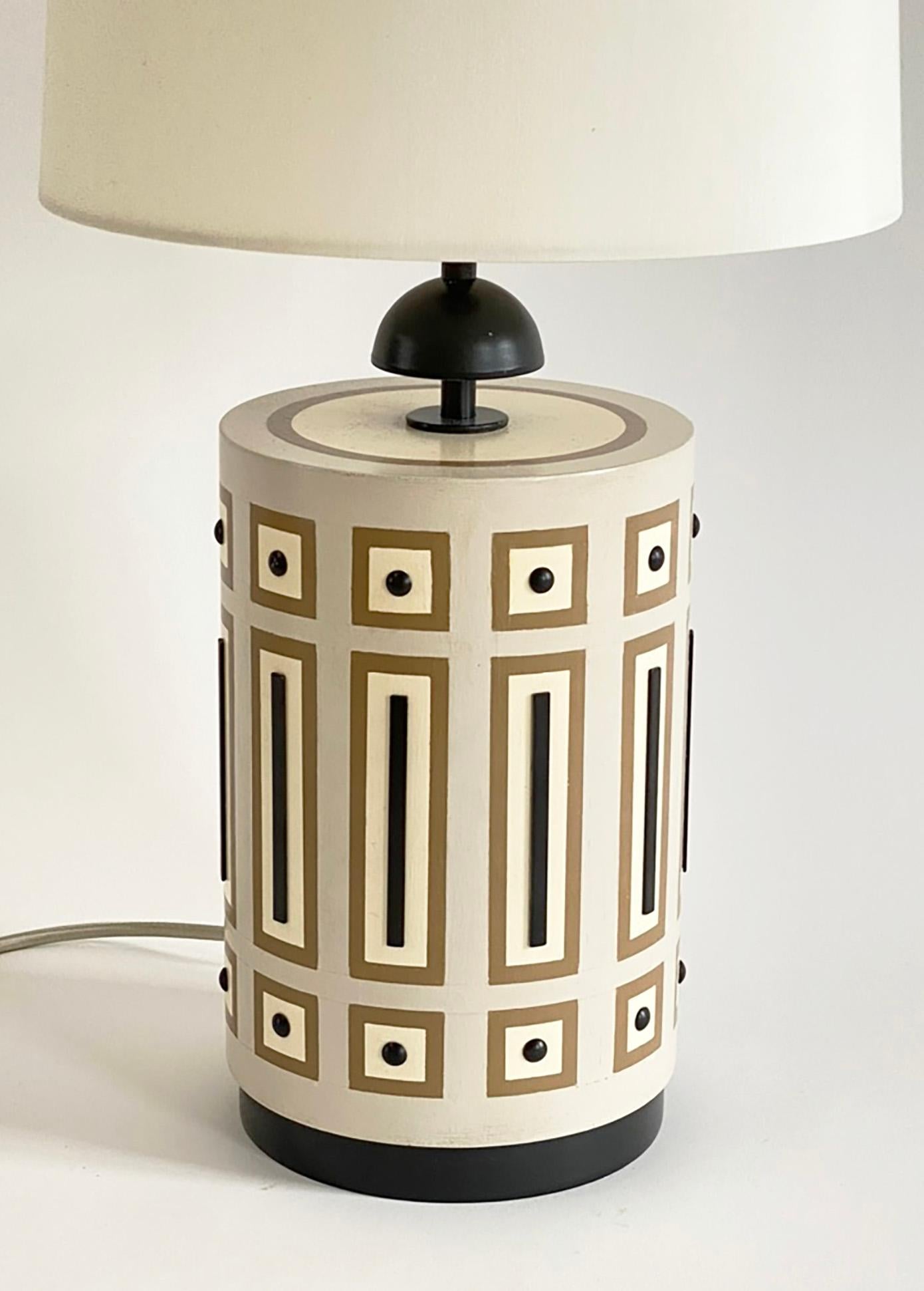 Painted Wood and Enameled Metal Table Lamp Inspired by Tommi Parzinger For Sale 3