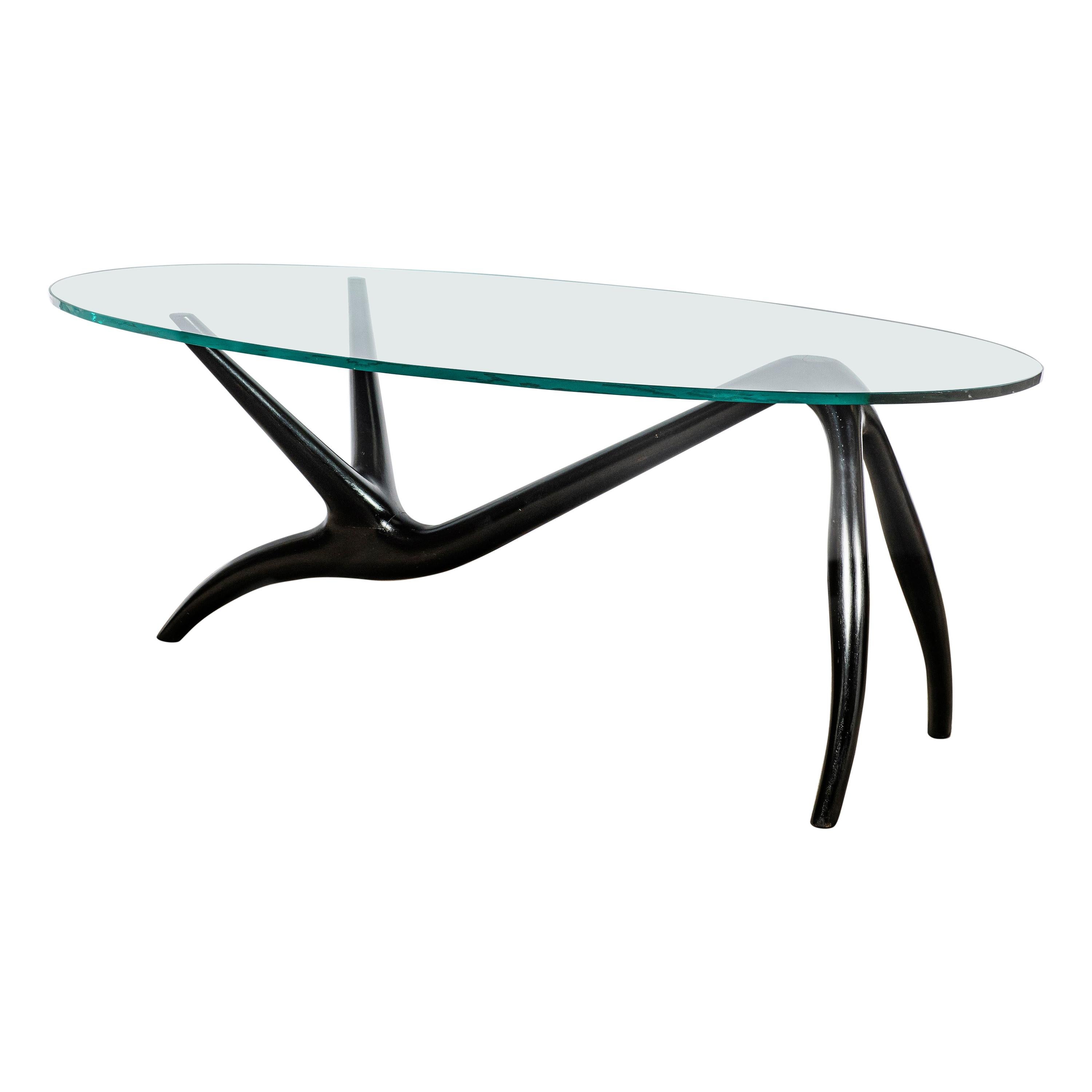 Painted Wood and Glass Low Table by Englander & Bonta, Argentina, circa 1950 For Sale