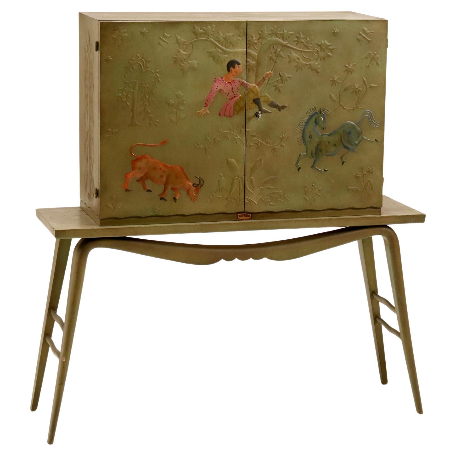 Painted wood and mirrored glass bar cabinet by Valtorta, Italian design 1930s For Sale