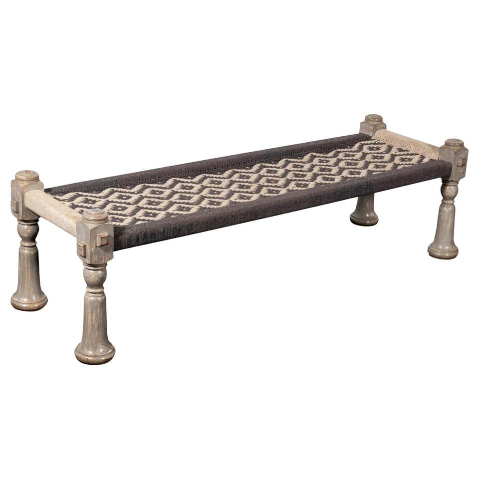 Painted Wood and Rope Bench For Sale at 1stDibs
